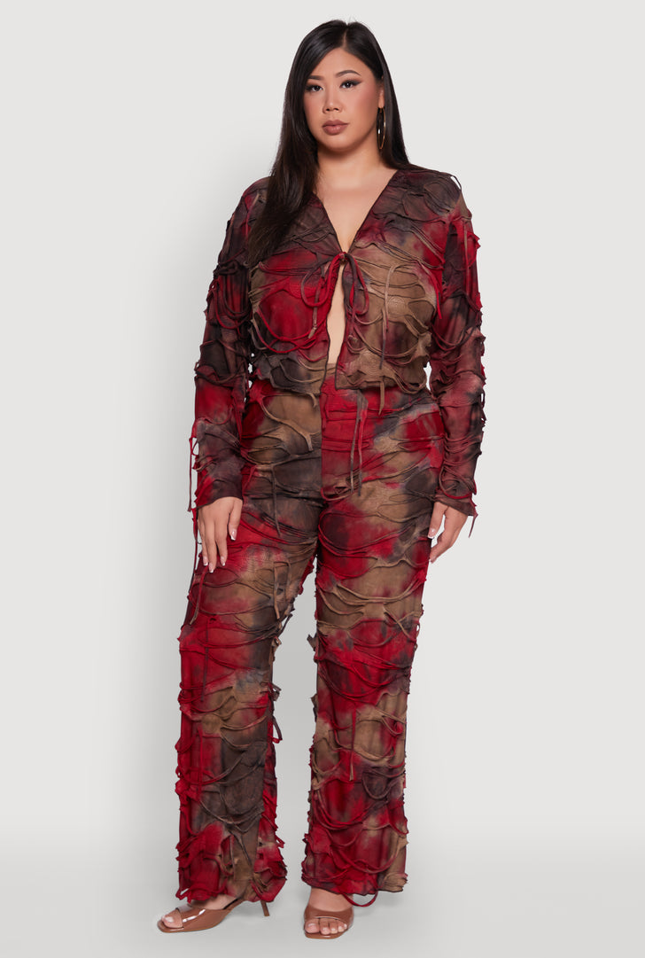 Plus Size Tie Dye Slashed Flare Pants