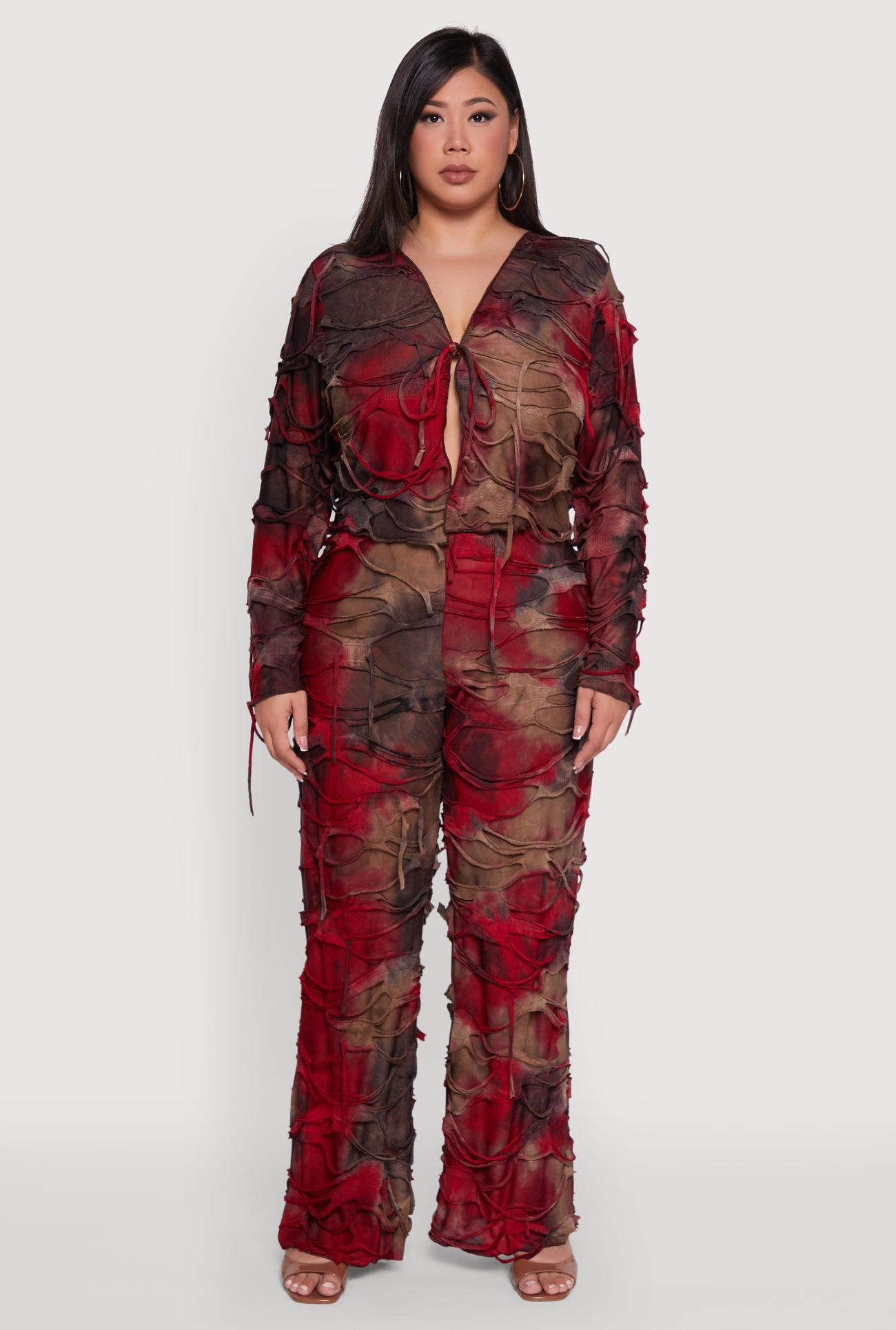 Plus Size Tie Dye Slashed Flare Pants