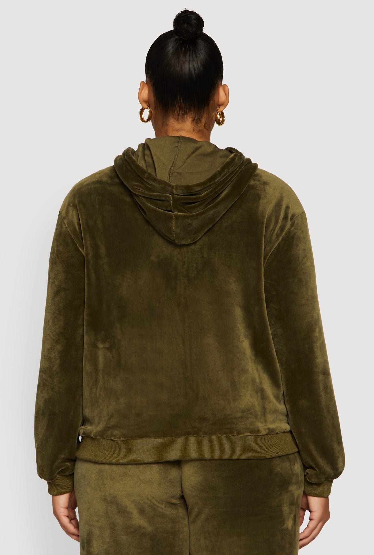 Plus Size Velour Zip Front Hooded Sweatshirt