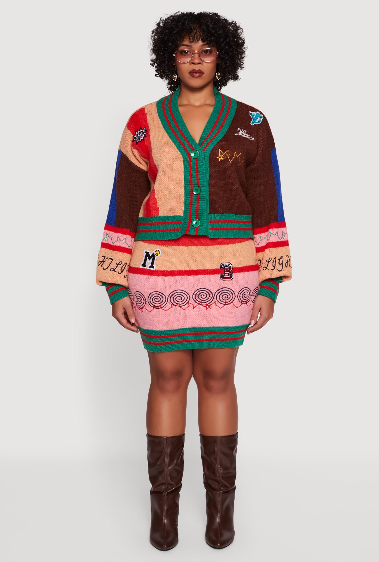 Plus Size Graphic Patch Color Blocked Cardigan