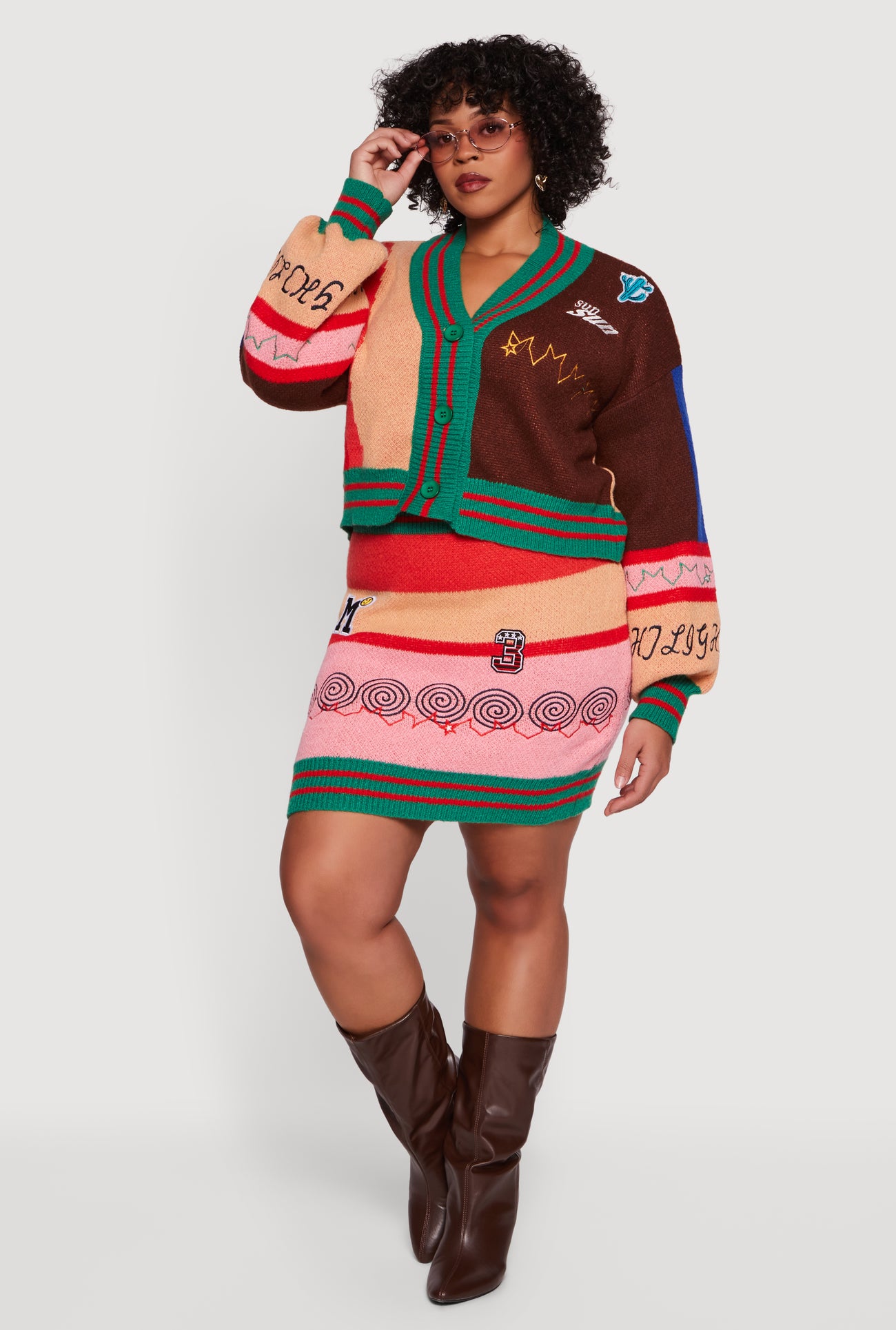 Plus Size Graphic Patch Color Blocked Cardigan