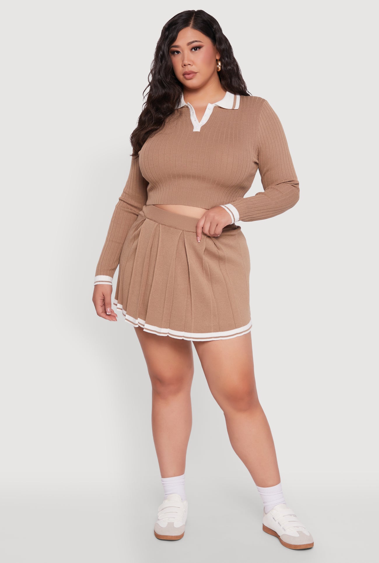 Plus Size Ribbed Knit Crop Varsity Stripe Sweater