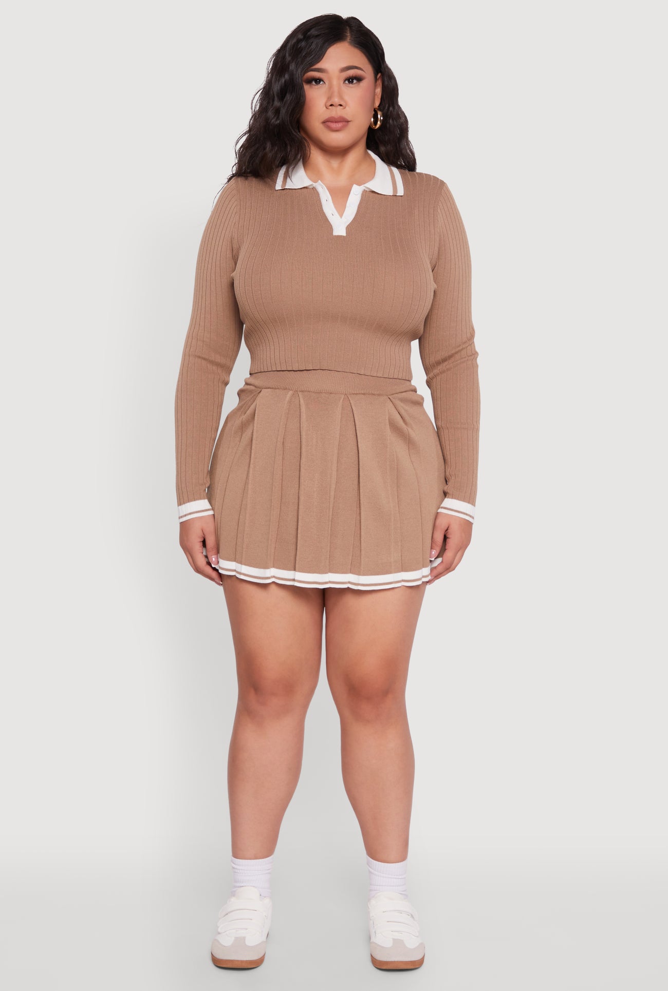 Plus Size Ribbed Knit Crop Varsity Stripe Sweater