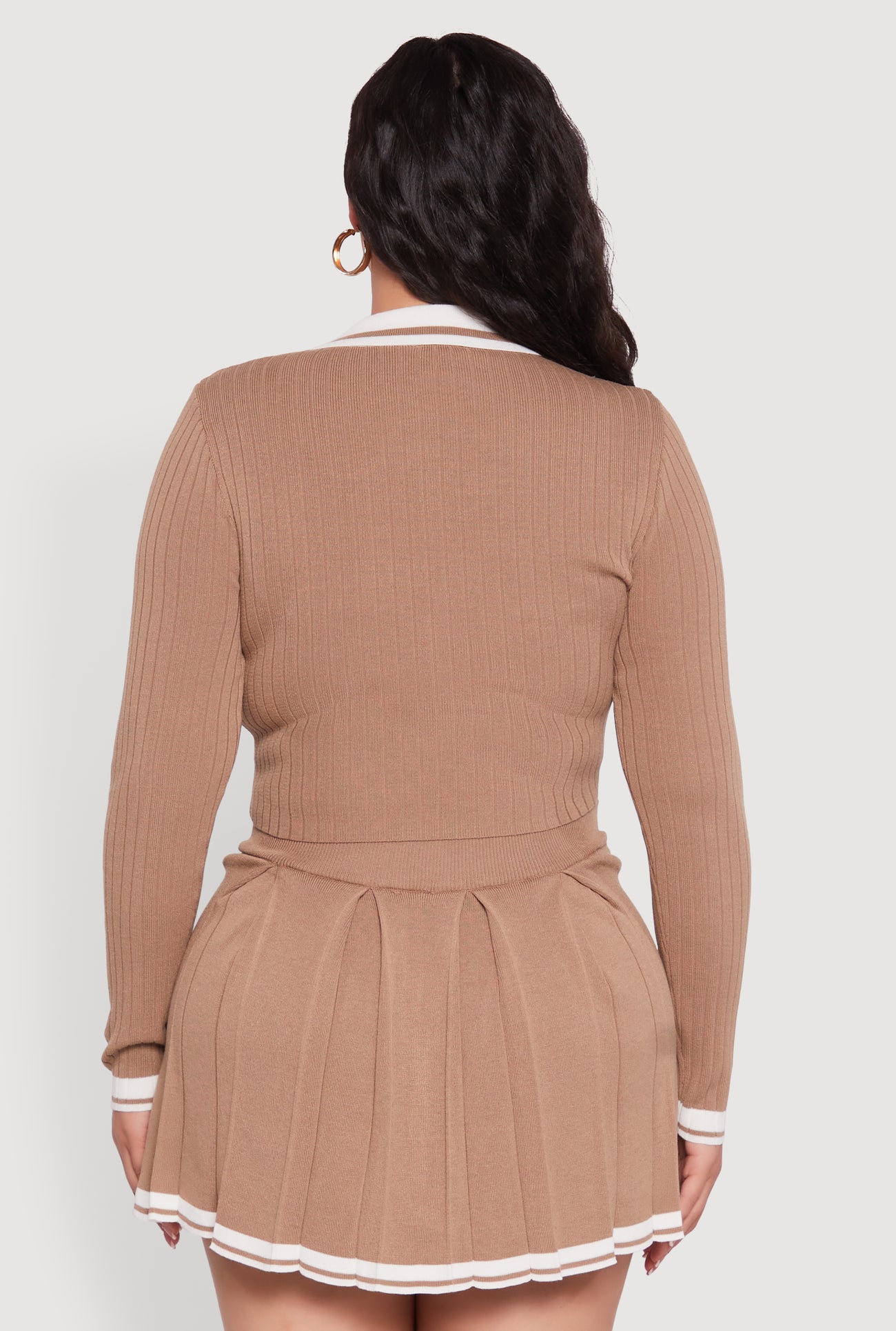 Plus Size Ribbed Knit Crop Varsity Stripe Sweater