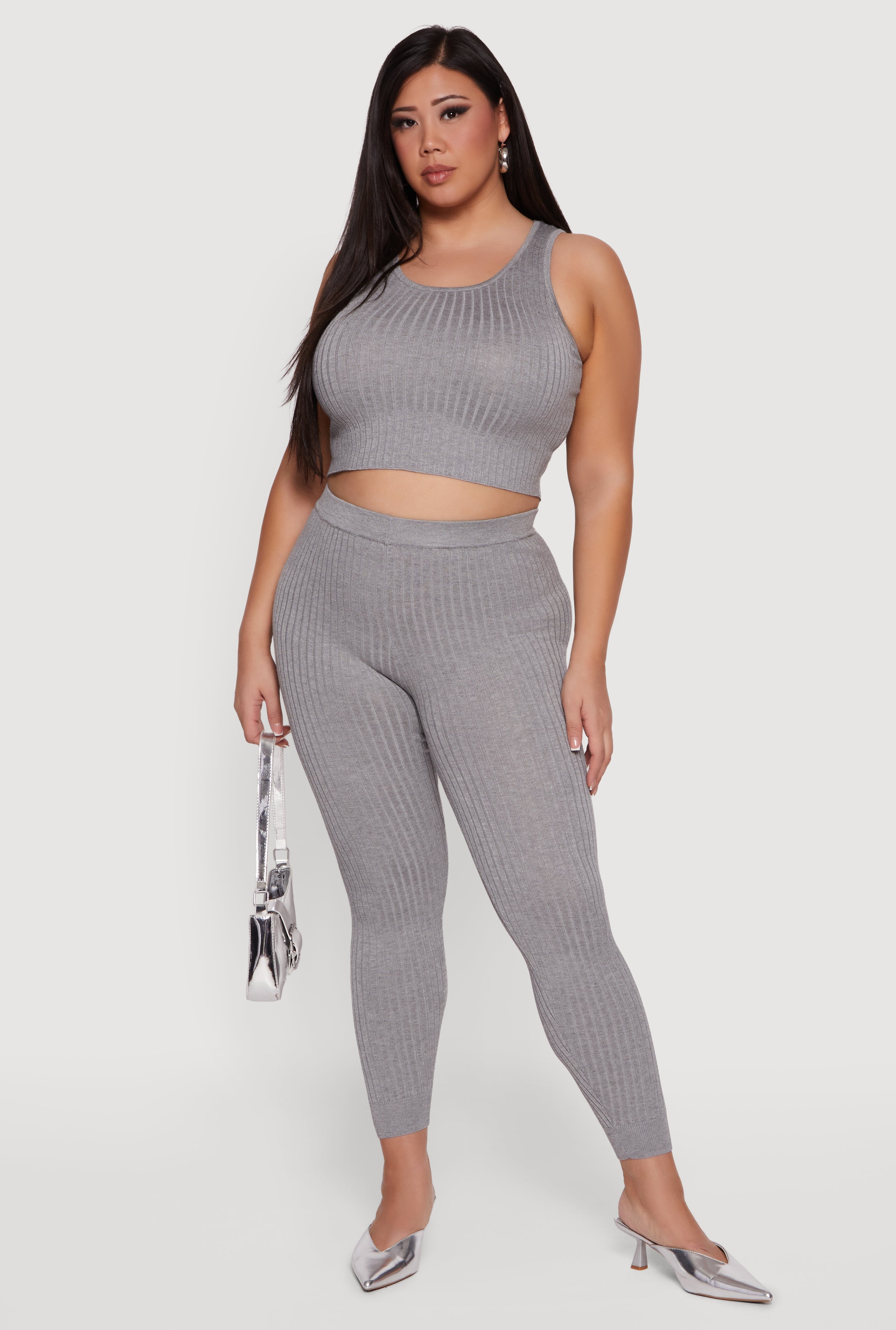 新品未使用【 RIB KNIT LEGGINGS】 Plus Size High Waisted Ribbed Knit Leggings