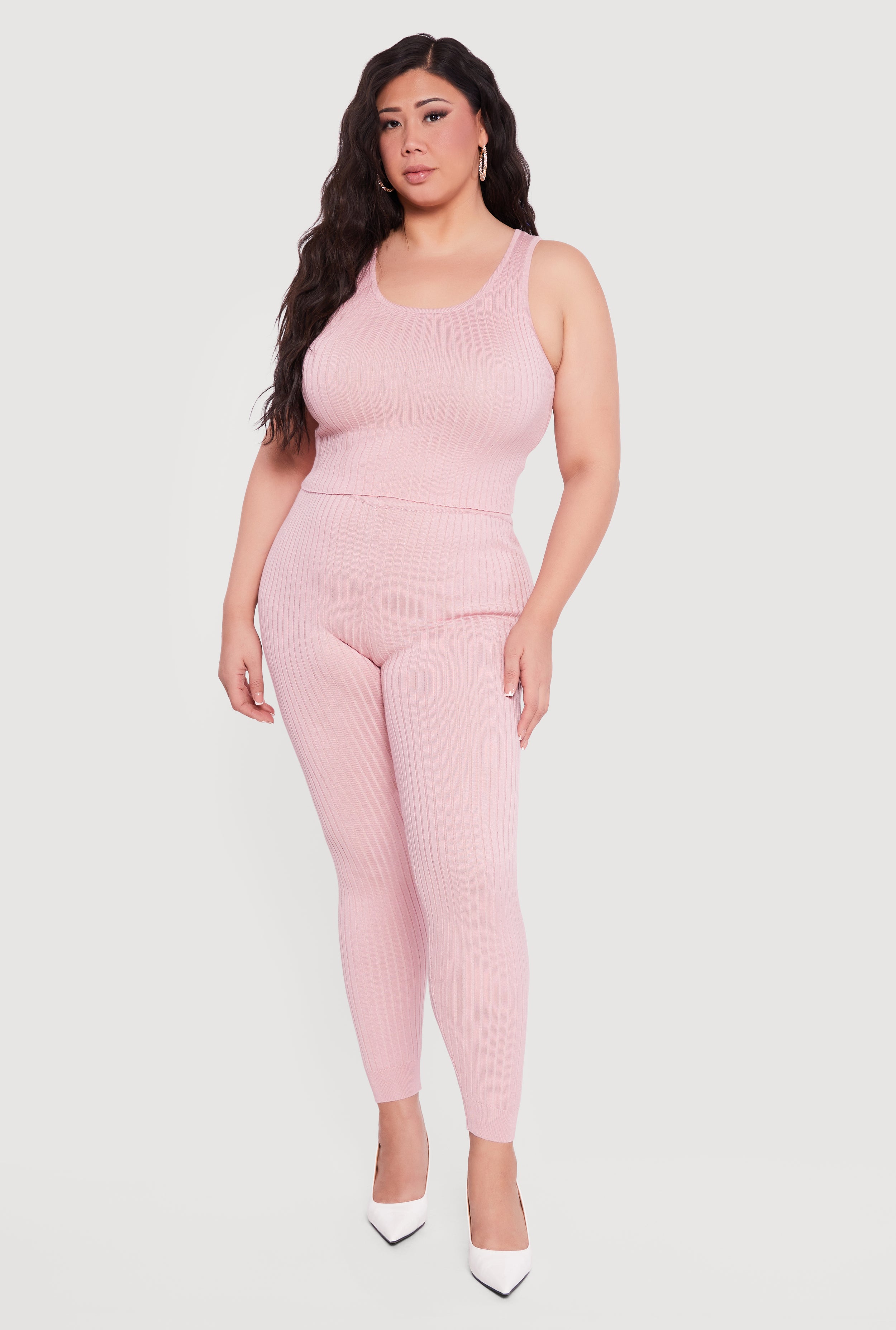 Plus Size High Waisted Ribbed Knit Leggings