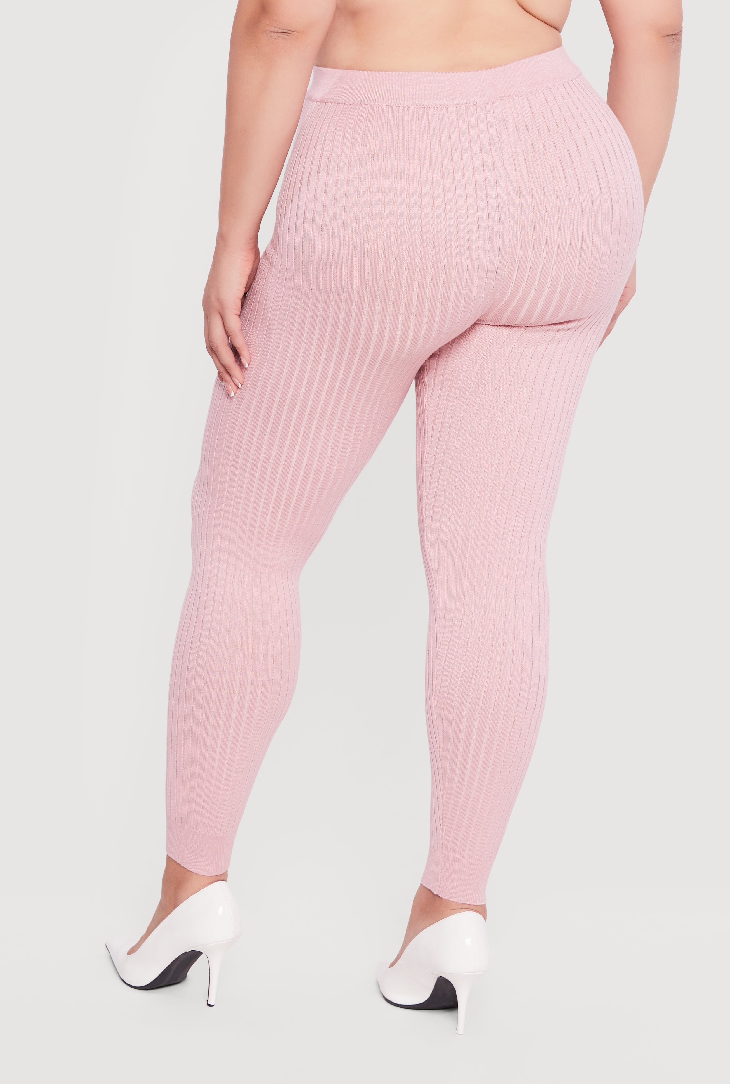 Plus Size High Waisted Ribbed Knit Leggings
