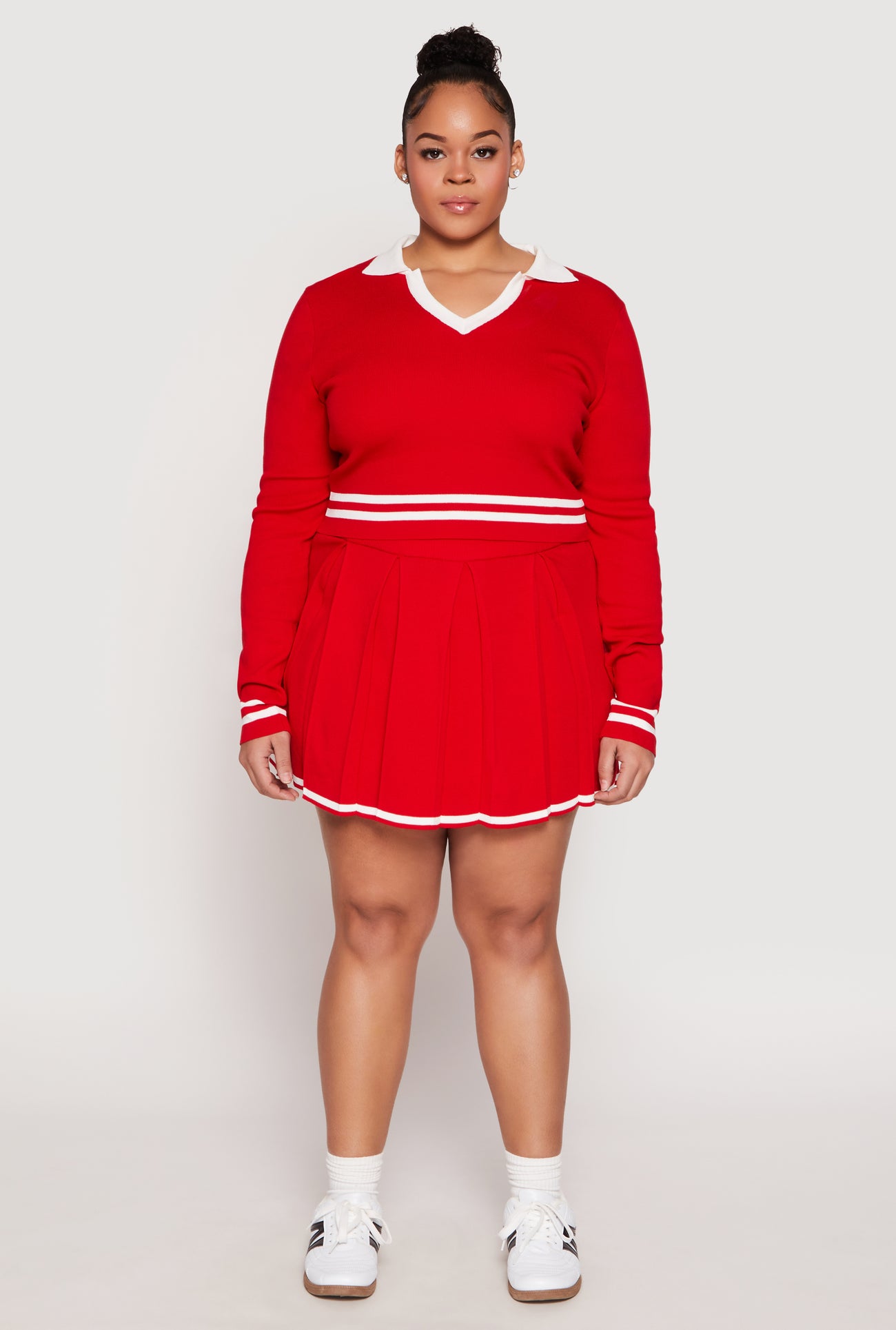 Plus Size Daisy Contrast Trim Pleated Tennis Skirt