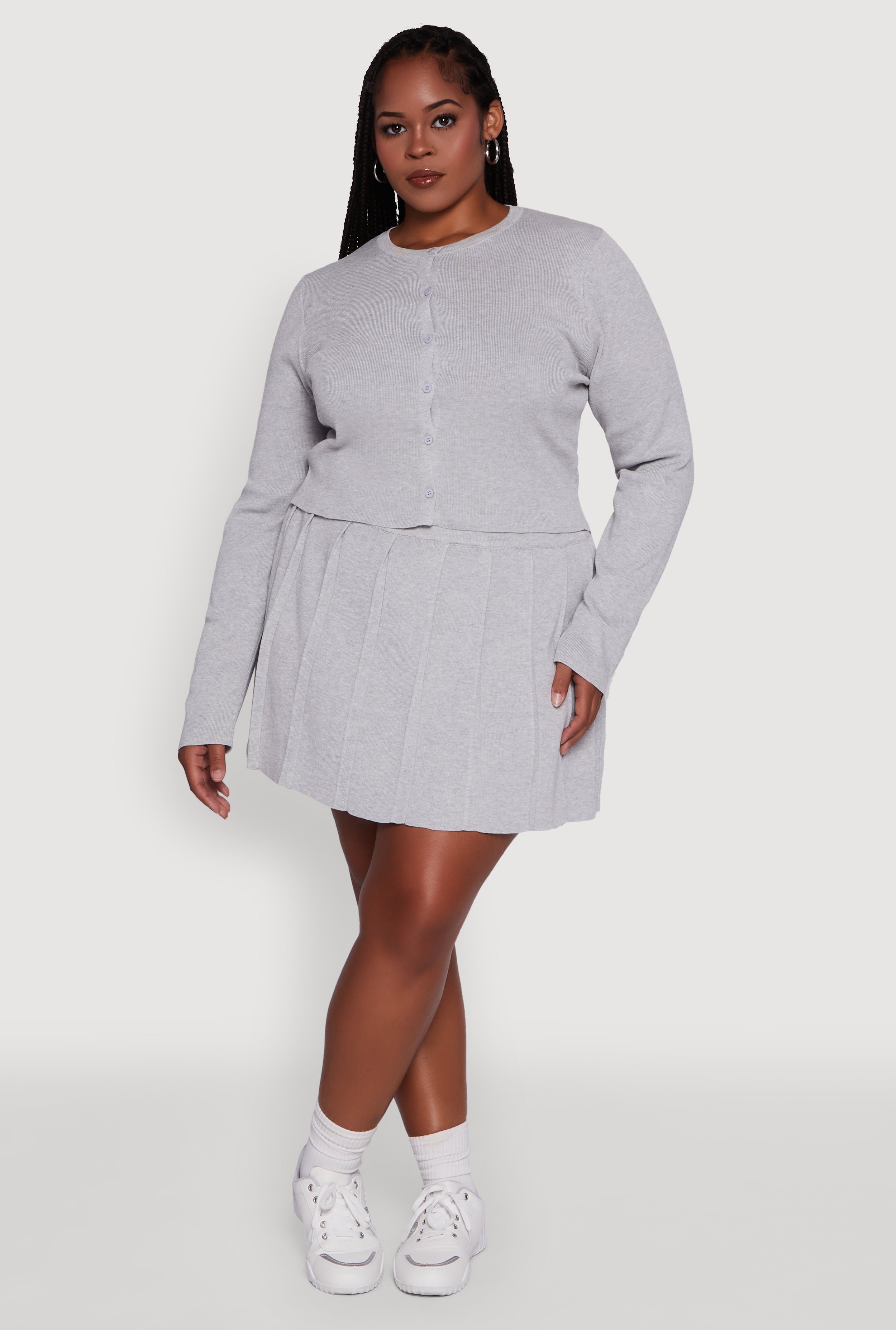 Plus Size High Waisted Solid Mini Pleated Skirt