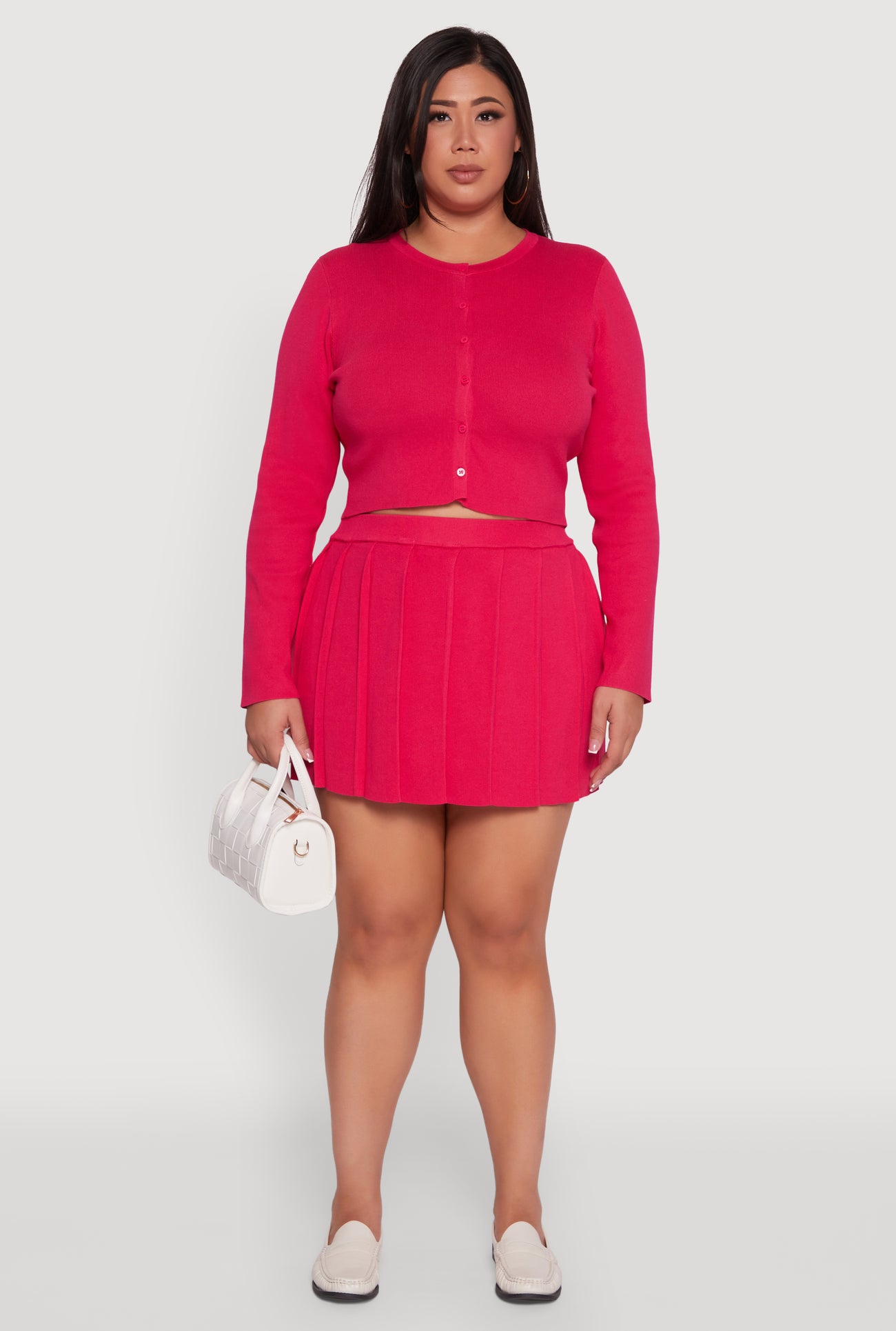 Plus Size High Waisted Solid Mini Pleated Skirt