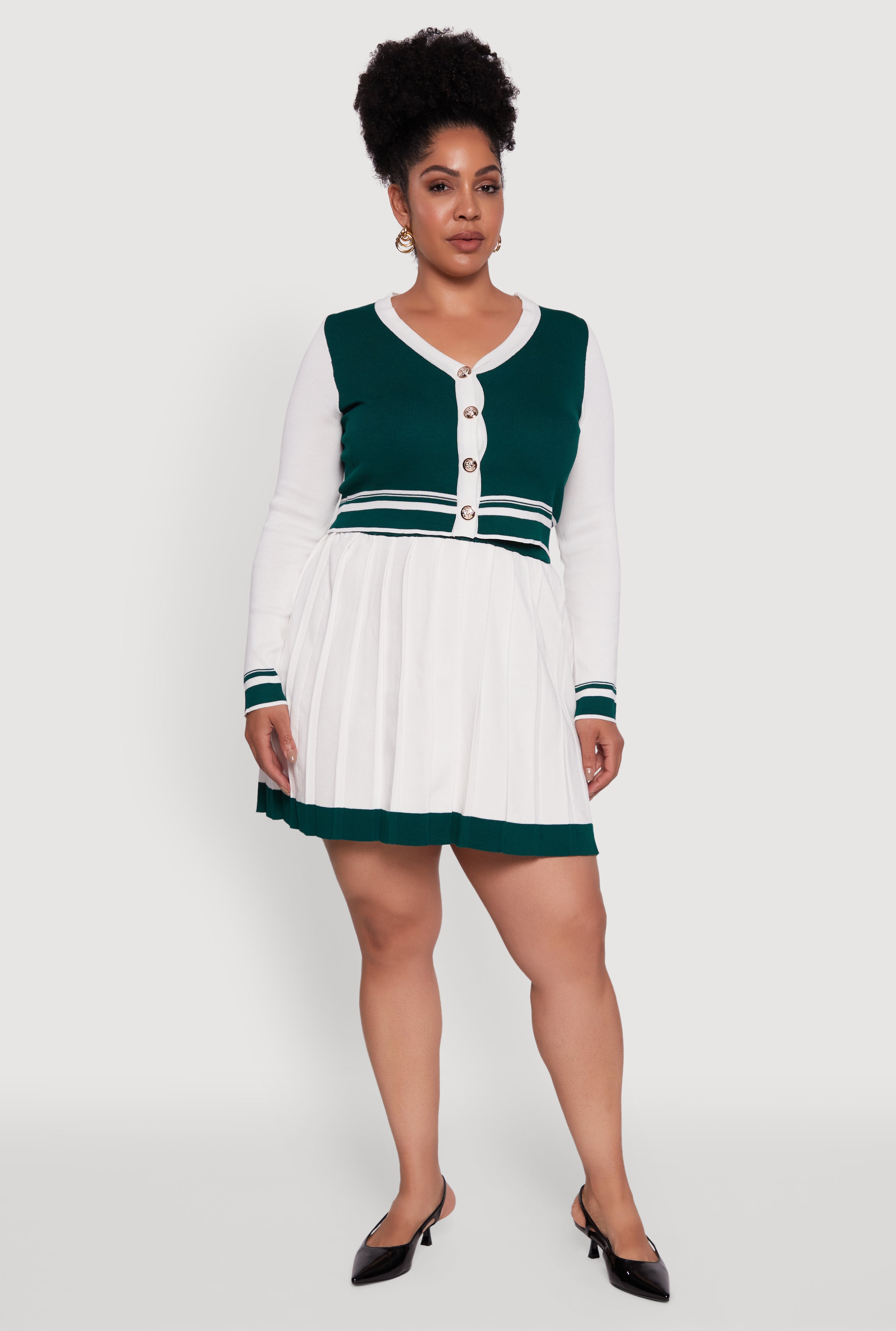 Plus Size Color Blocked Pleated Midi Skirt