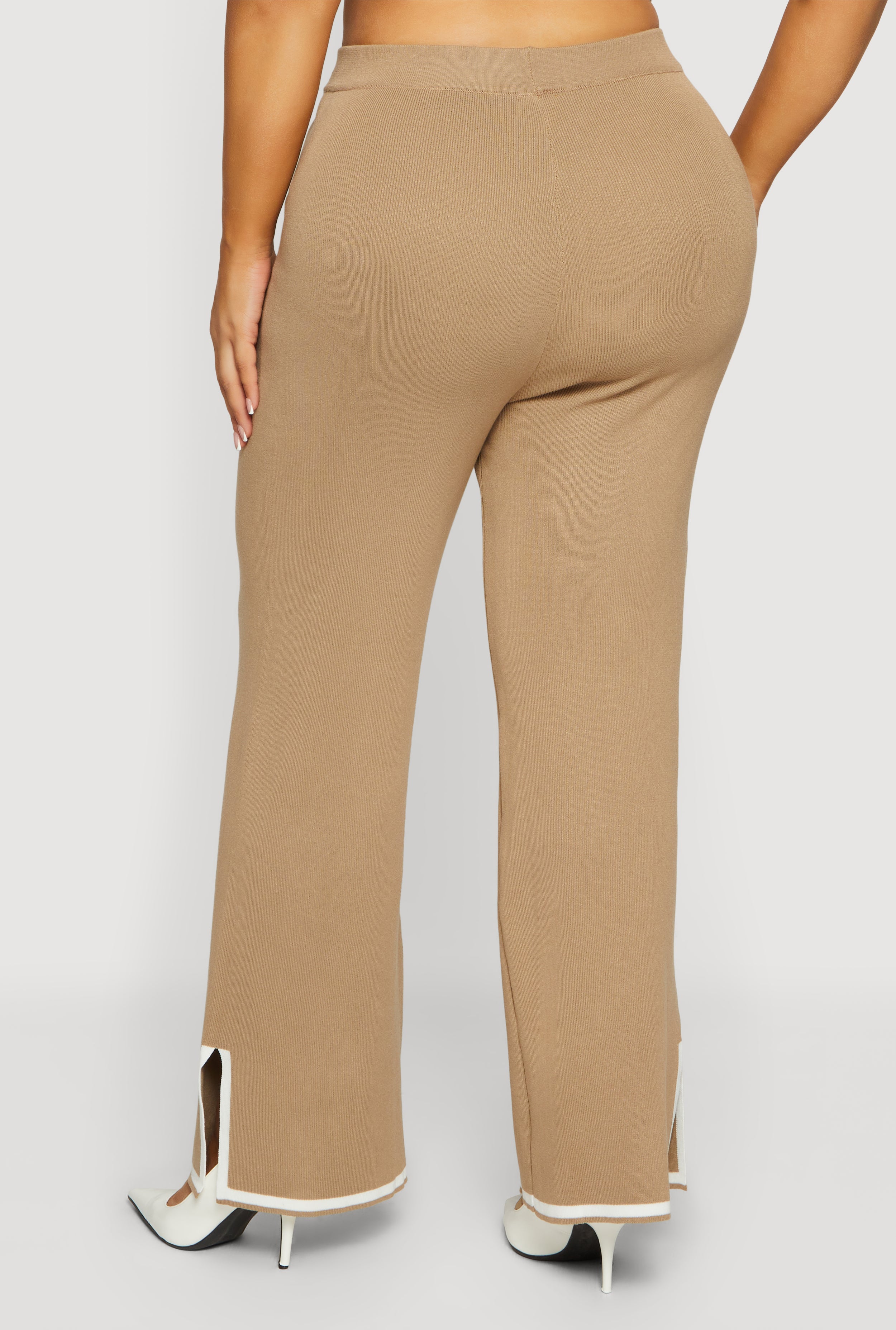 Plus Size High Waisted Wide Leg Pants with Contrast Trim