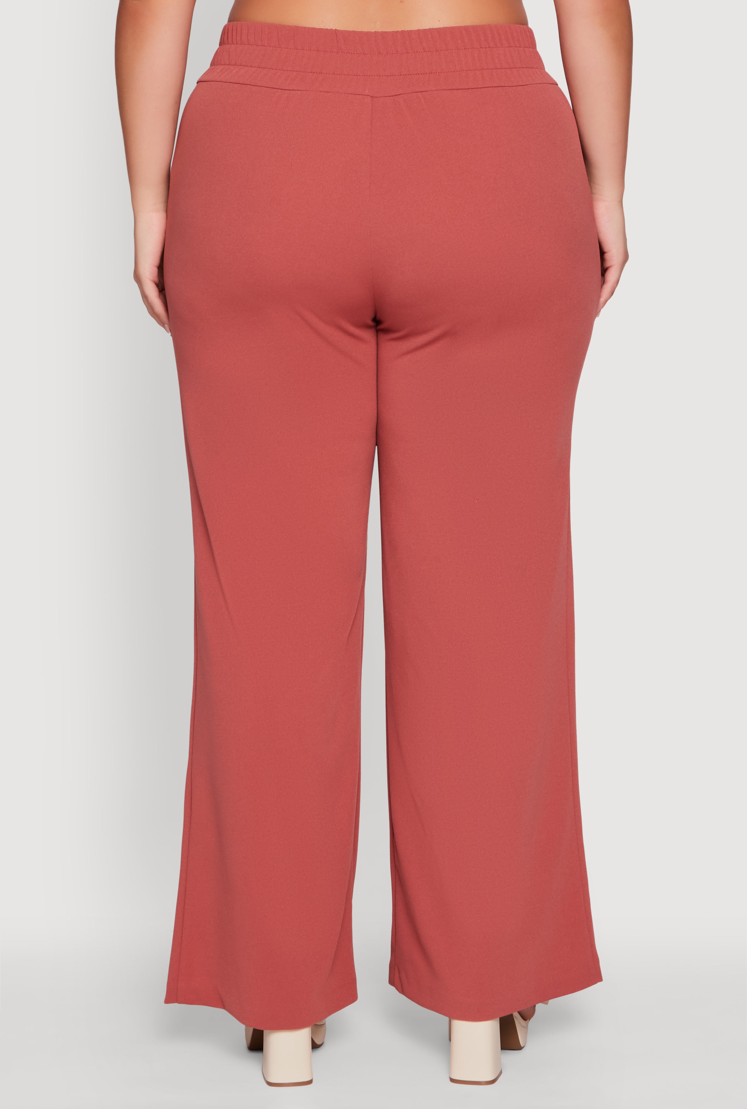 Plus Size Crepe Knit Drawstring Detail Wide Leg Pants