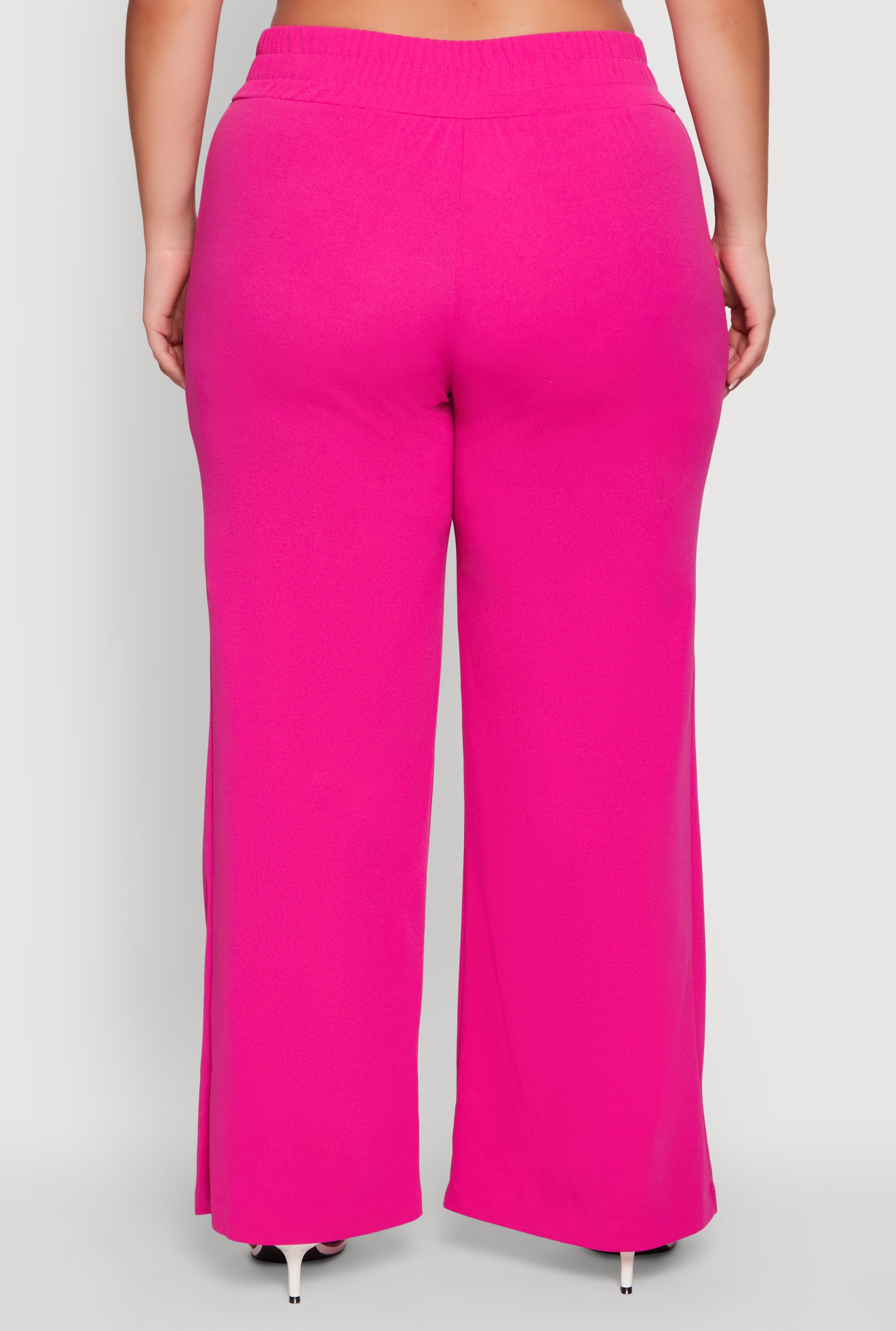 Plus Size Crepe Knit Drawstring Detail Wide Leg Pants