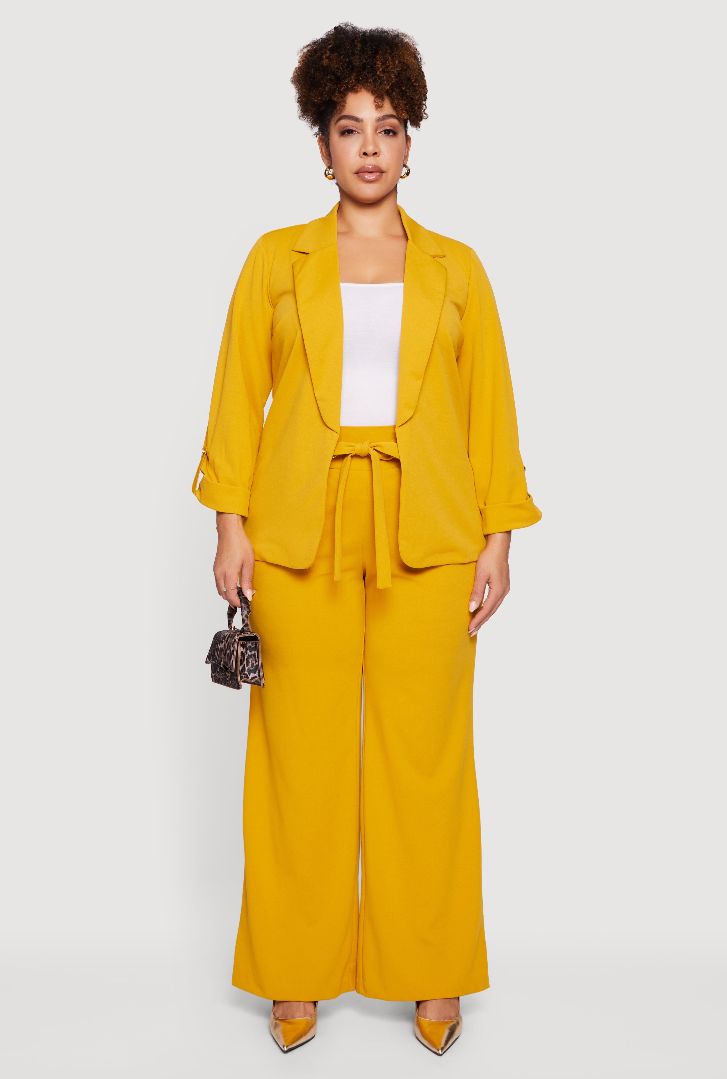 Plus Size Crepe Knit Drawstring Detail Wide Leg Pants