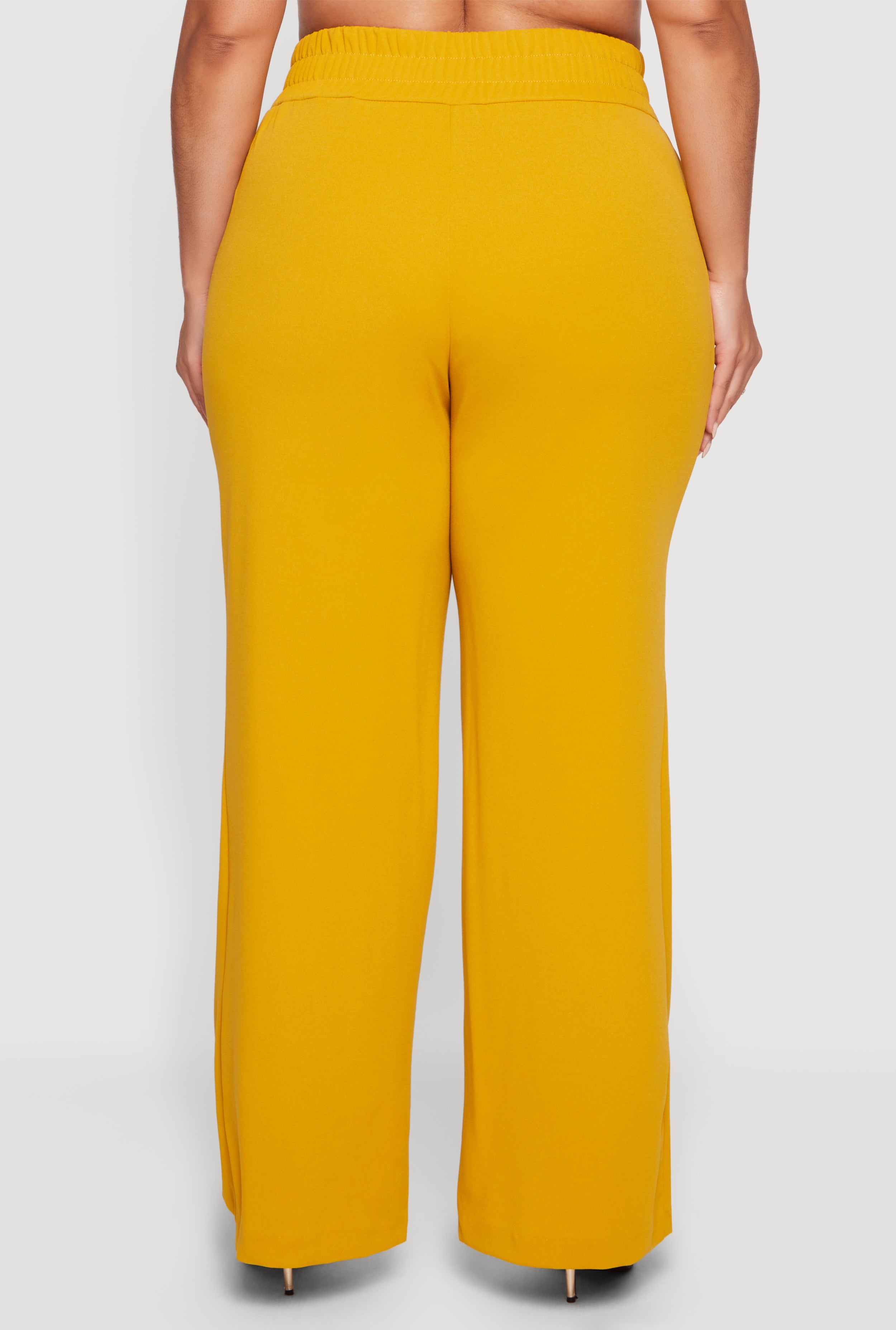 Plus Size Crepe Knit Drawstring Detail Wide Leg Pants