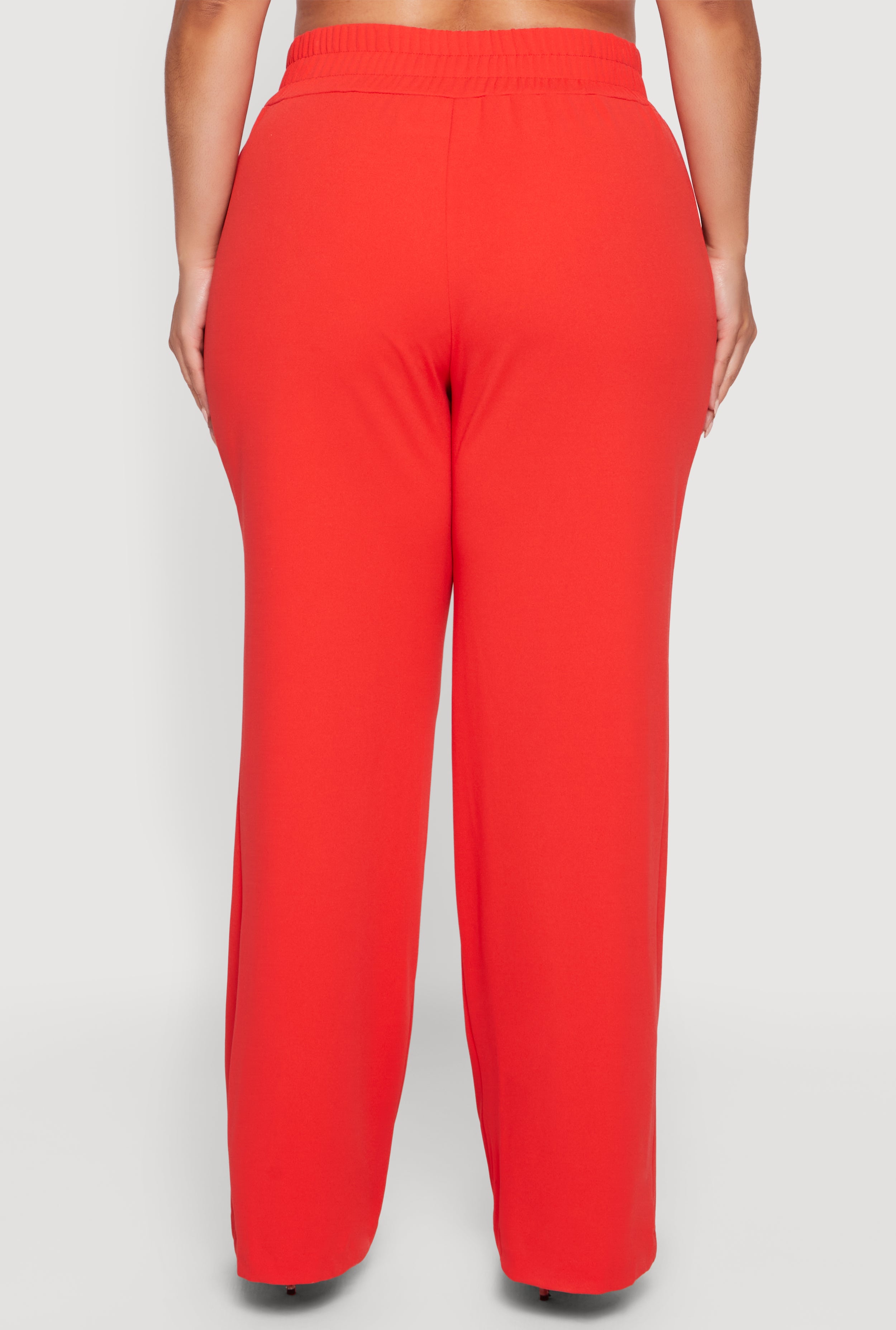 Plus Size Crepe Knit Drawstring Detail Wide Leg Pants