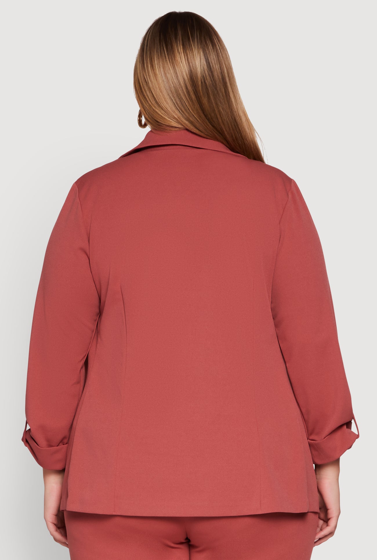 Plus Size Crepe Knit Long Sleeve Open Front Blazer