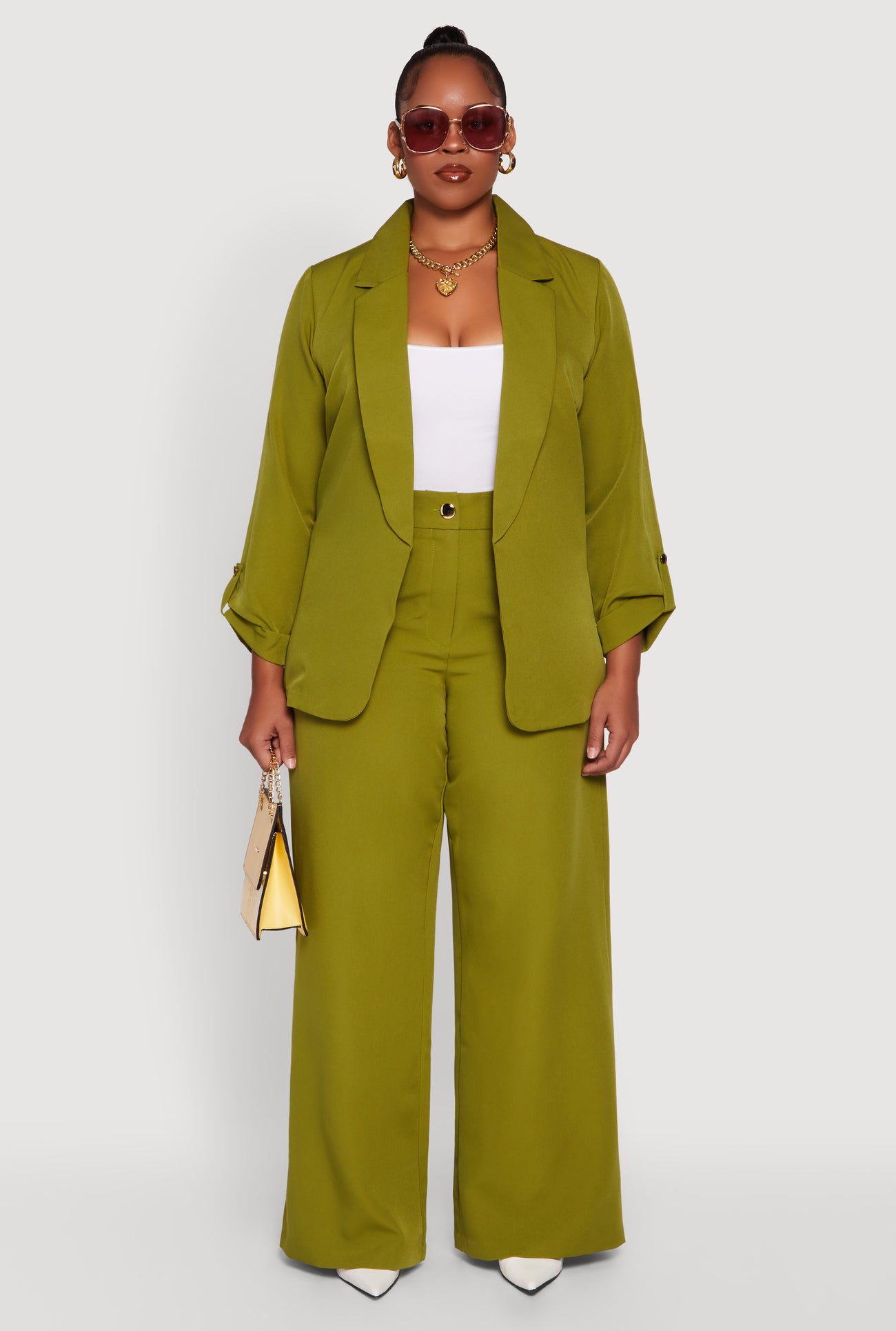 Plus Size Crepe Knit High Waisted Wide Leg Dress Pants