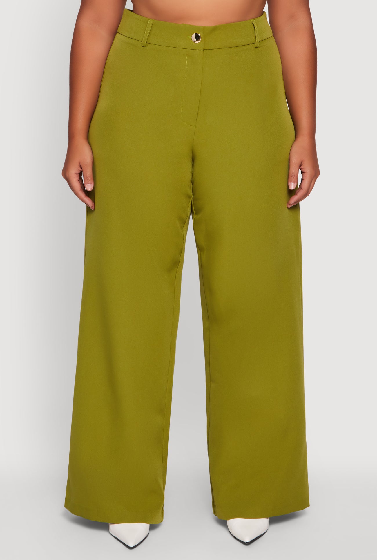 Plus Size Crepe Knit High Waisted Wide Leg Dress Pants