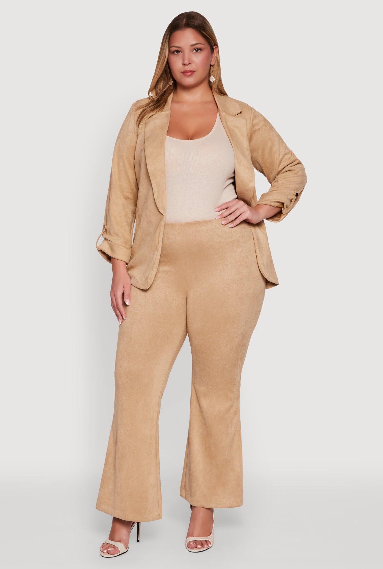 Plus Size High Waisted Faux Suede Flare Dress Pants Plus Size High Waisted Faux Suede Flare Dress Pants