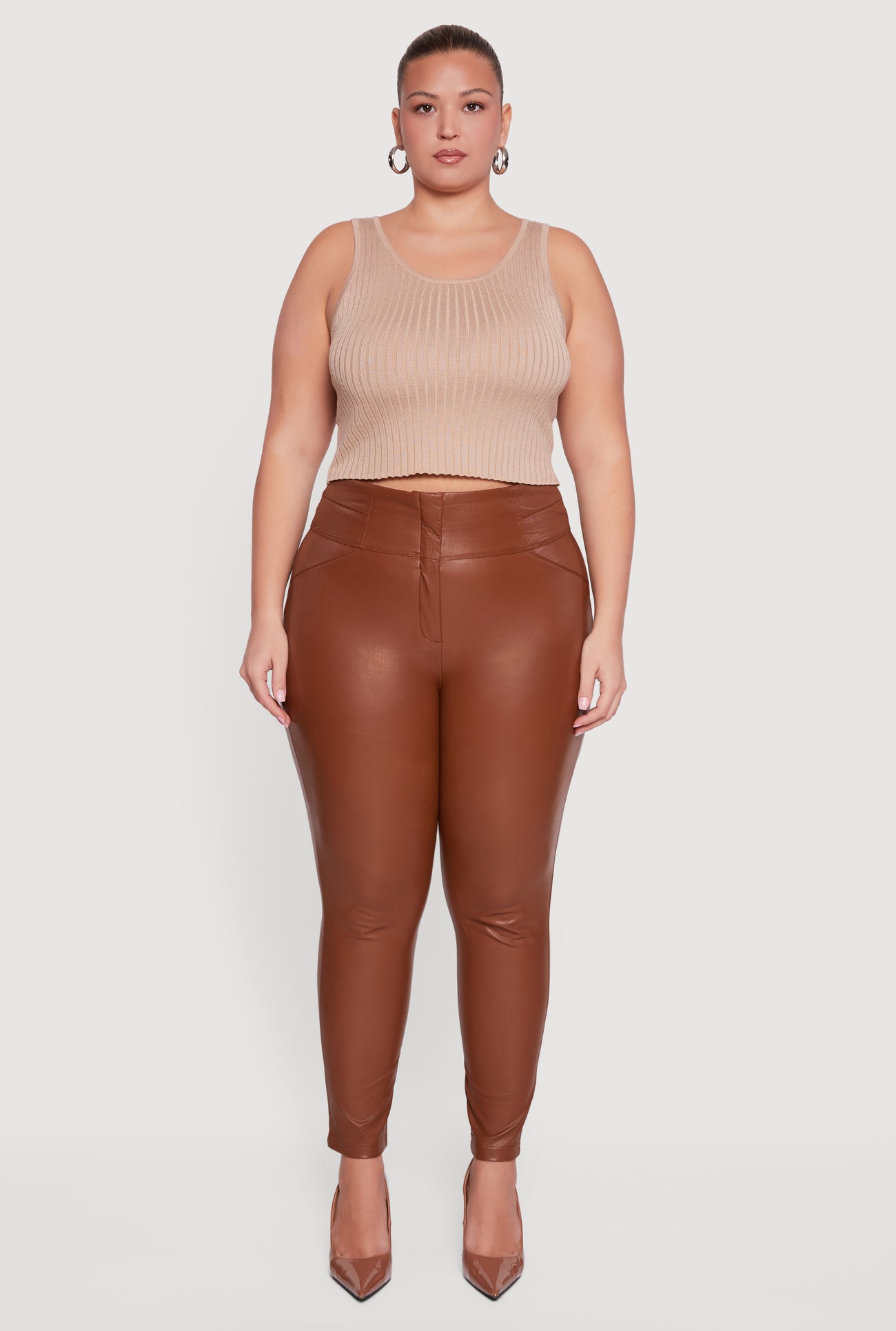 Plus Size Fleece Lined Faux Leather Dress Pants