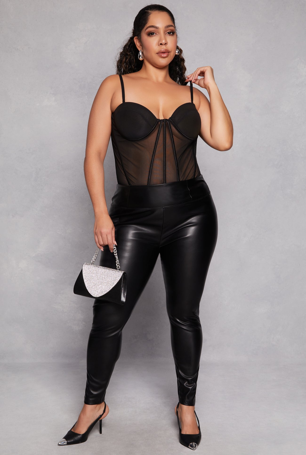 Black Leather Plus Size High Waisted Faux Leather Leggings Tights