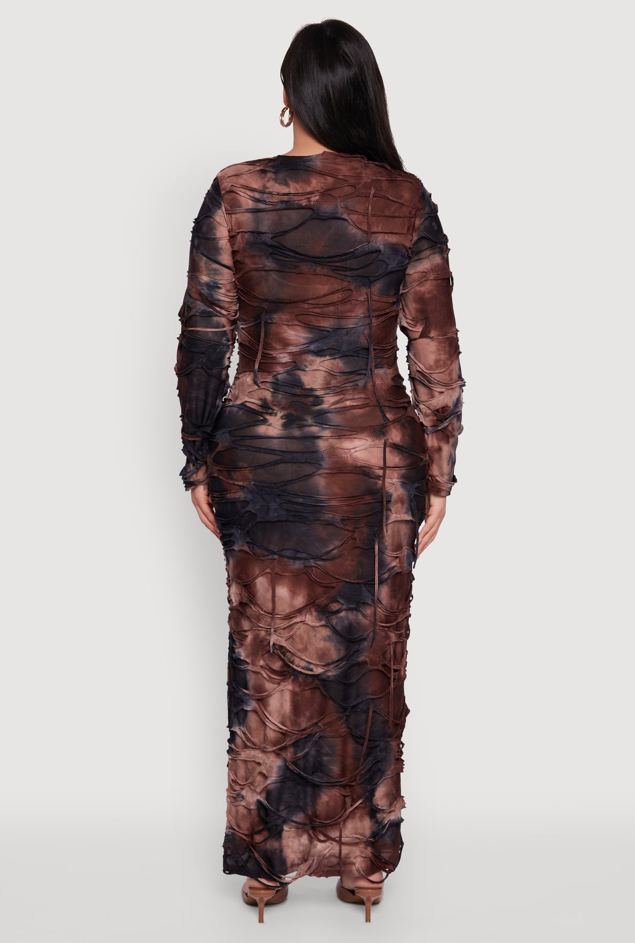 Plus Size Tie Dye Distressed Long Sleeve Maxi Dress