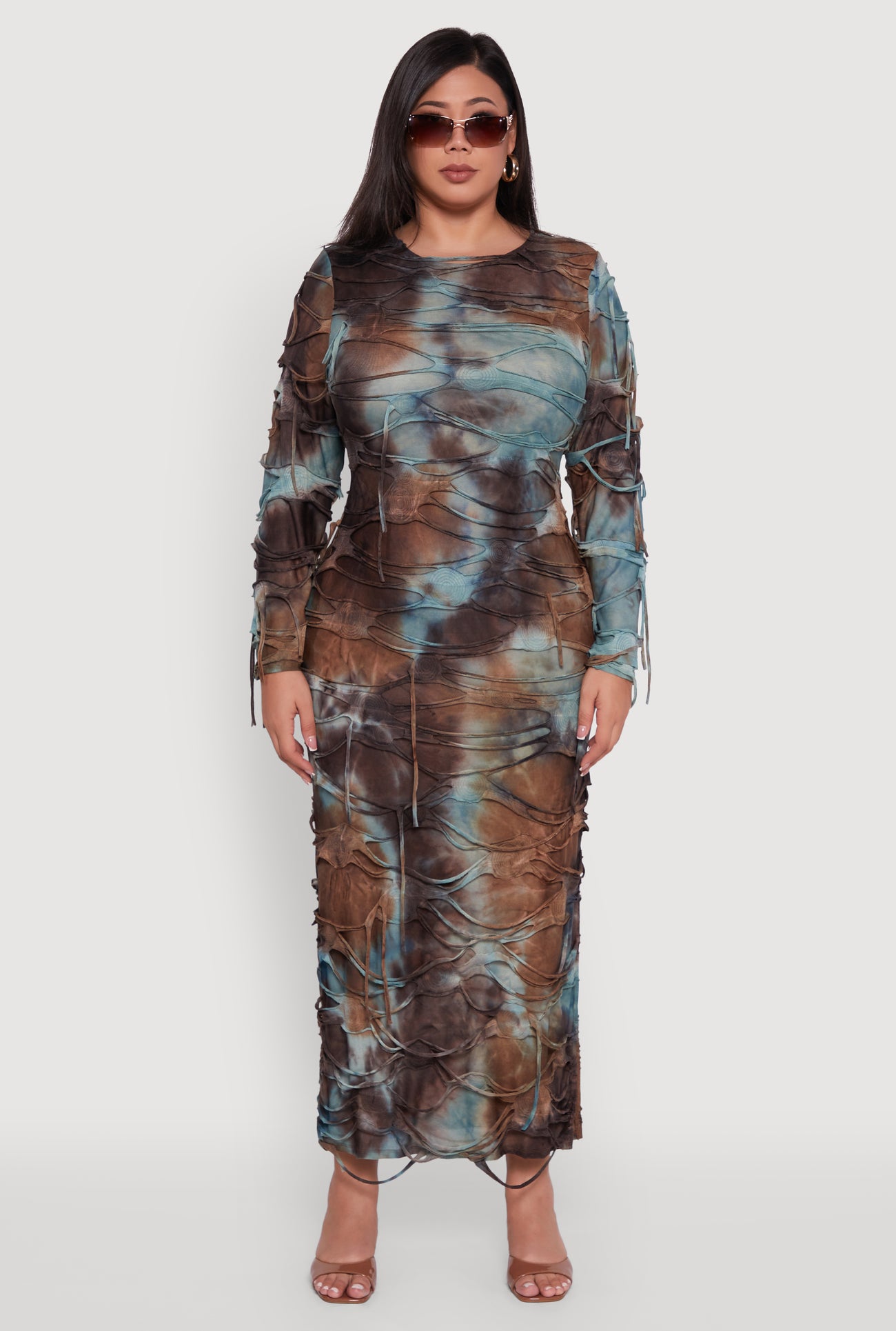 Plus Size Tie Dye Distressed Long Sleeve Maxi Dress Plus Size Tie Dye Distressed Long Sleeve Maxi Dress