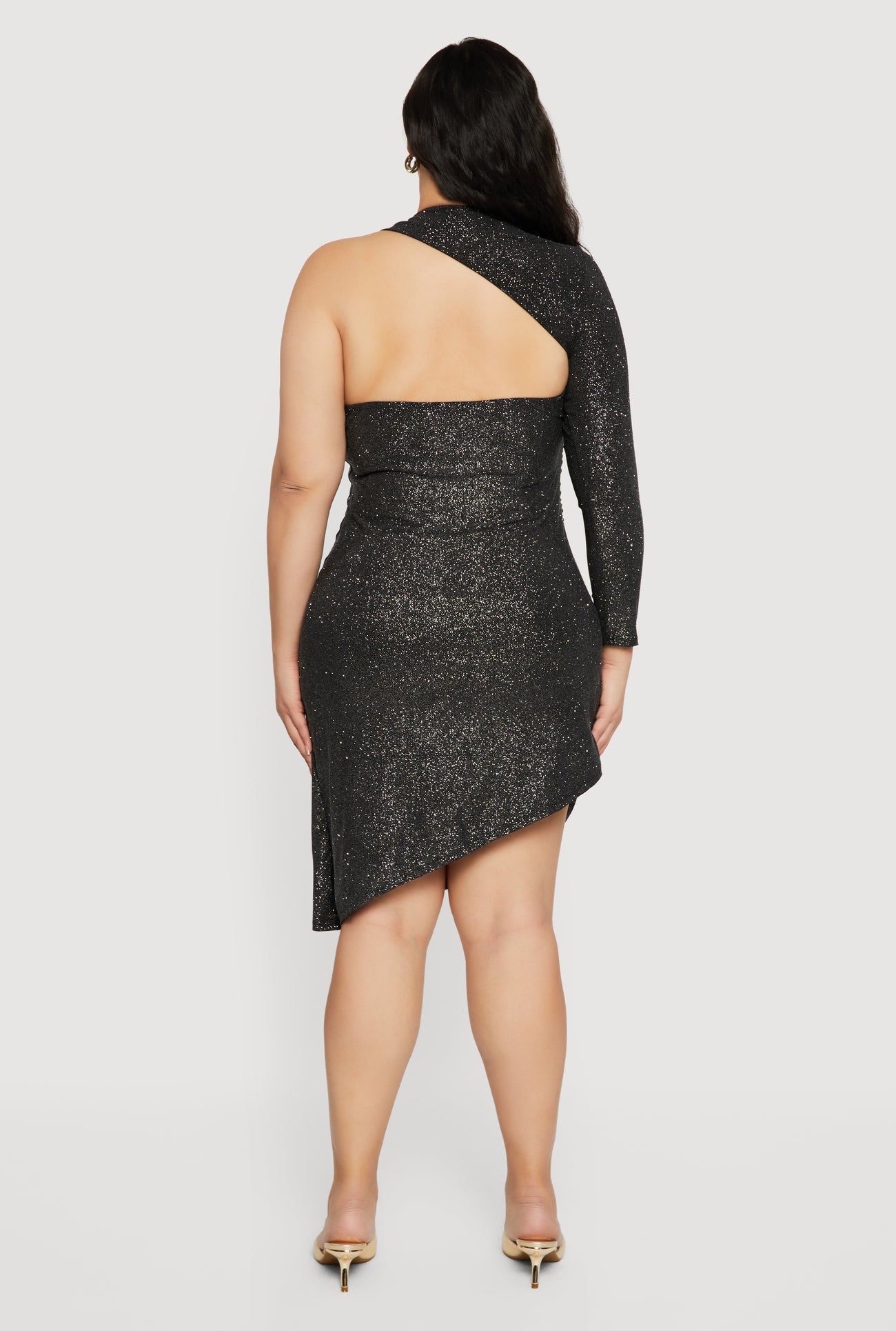 Plus Size Metallic Detail Glitter One Shoulder Dress