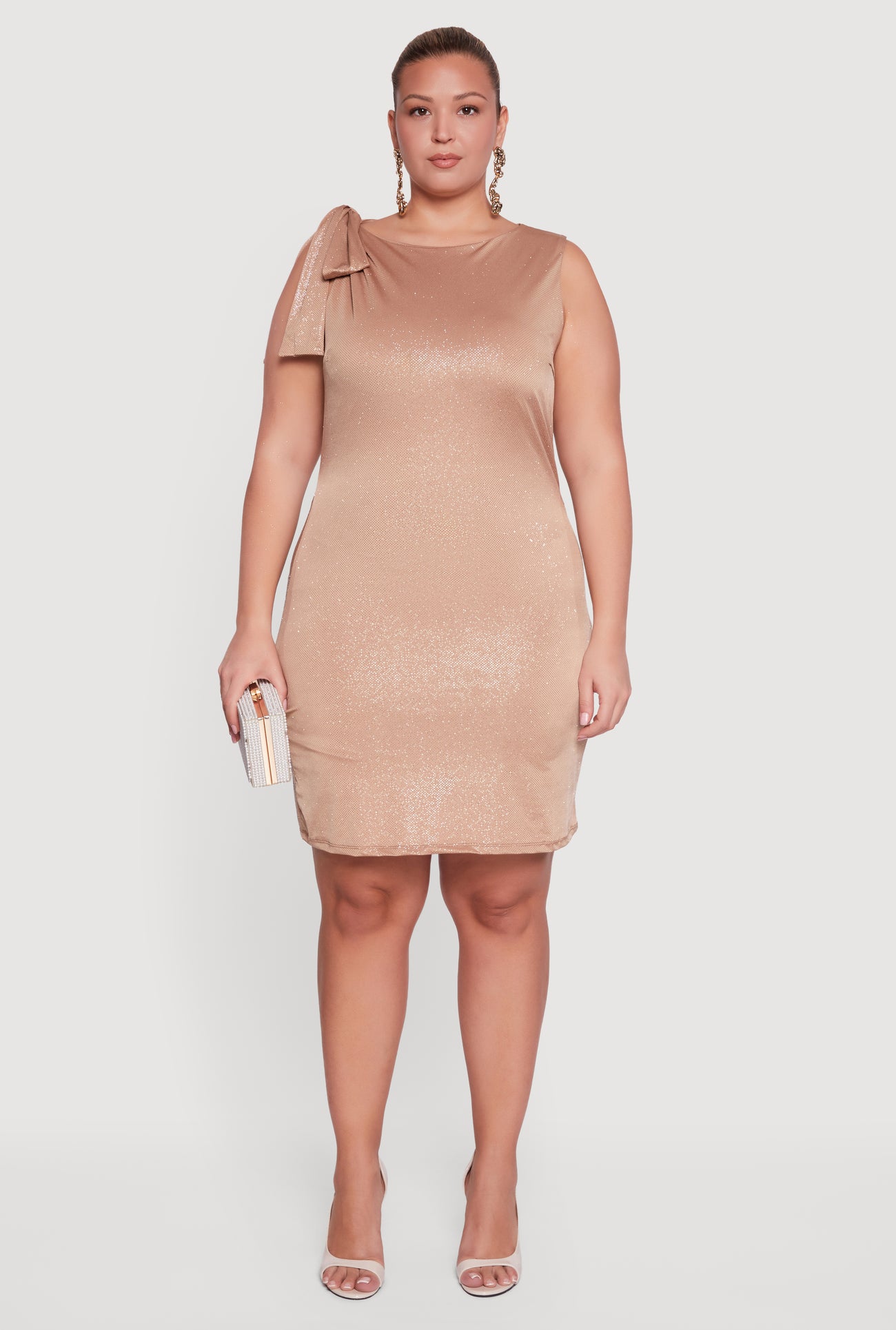 plus size dress glitter Plus Size Glitter Tie Shoulder Mini Sheath Dress