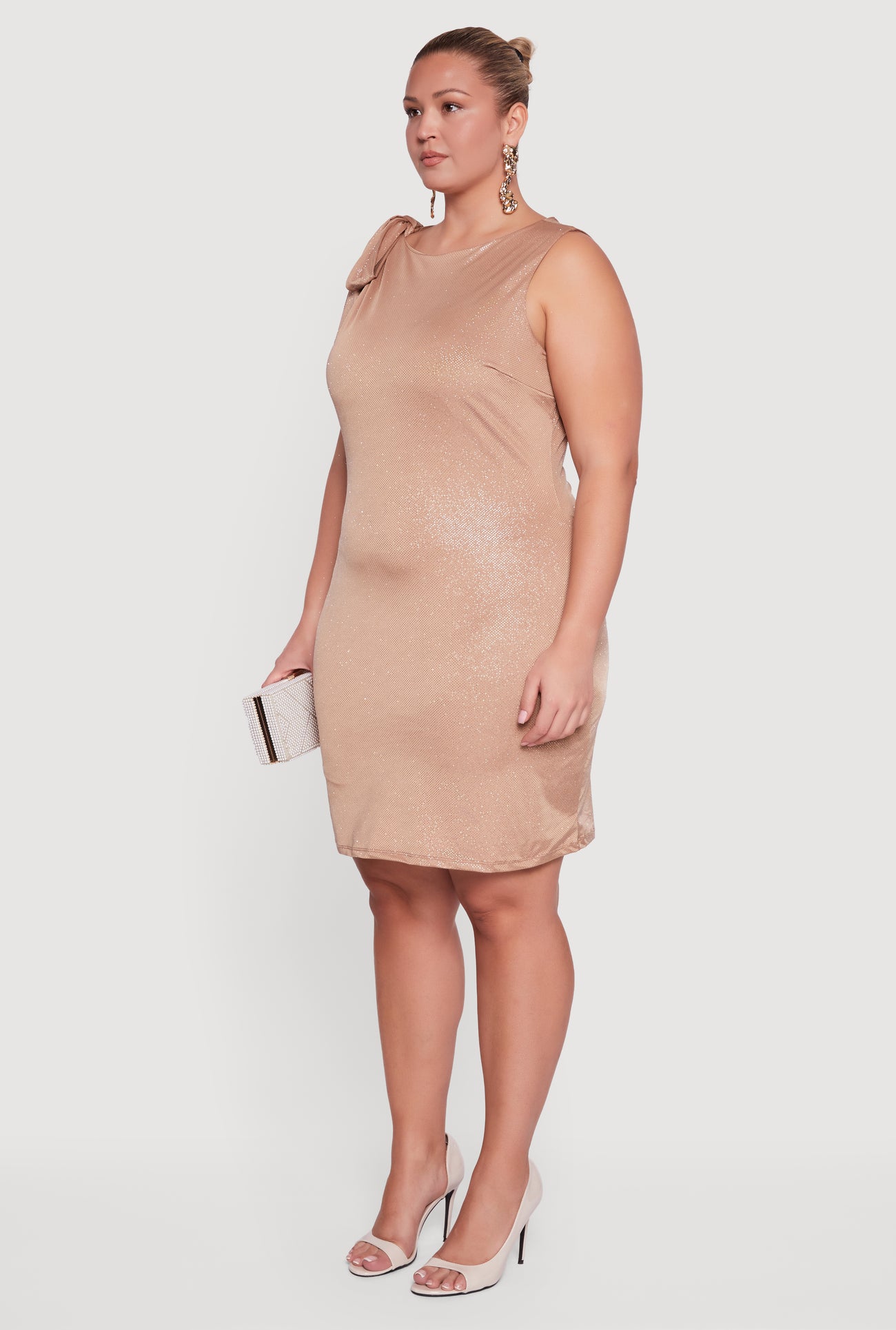 Plus Size Glitter Tie Shoulder Mini Sheath Dress Plus Size Glitter Tie Shoulder Mini Sheath Dress