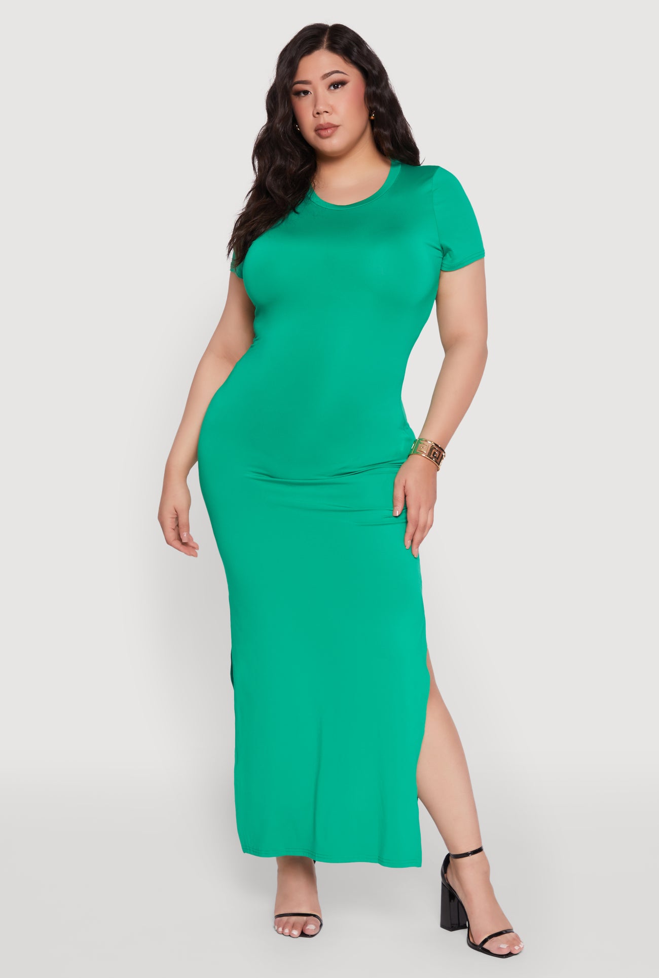 Plus Size Daisy Crew Neck Side Slit T-Shirt Dress