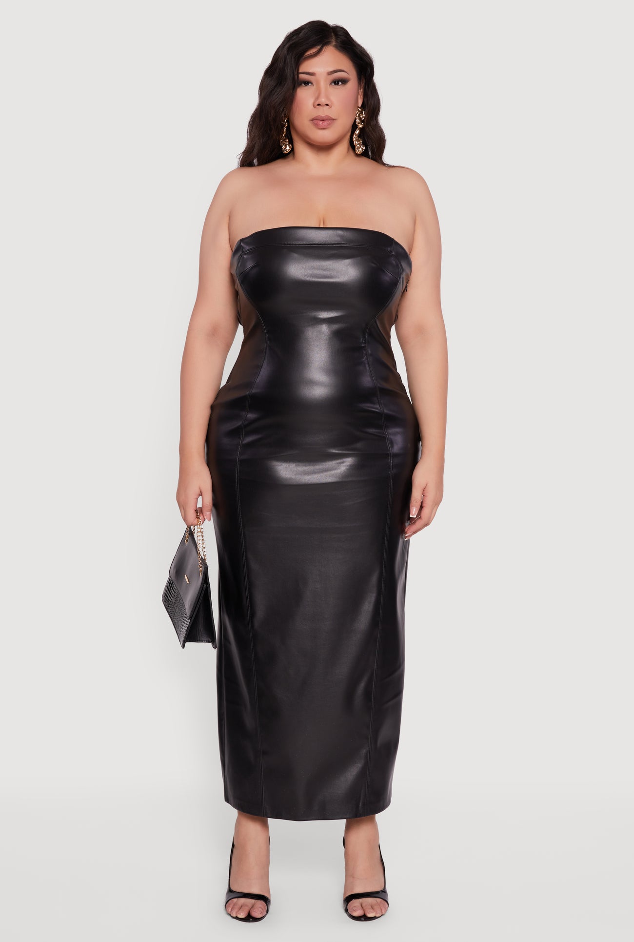 Maxi Dress Leather Dress Strapless ABS EVENING SCHWARTZ Black Leather DRESS  Strapless Formal