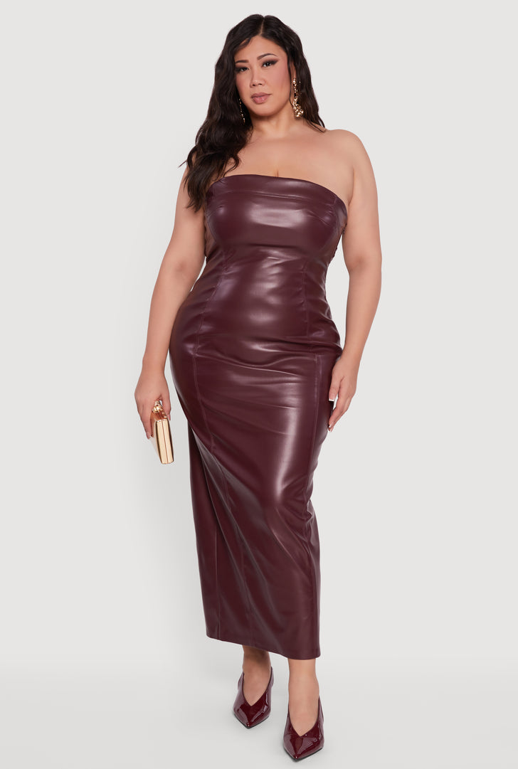 Plus Size Strapless Faux Leather Maxi Dress Plus Size Strapless Faux Leather Maxi Dress