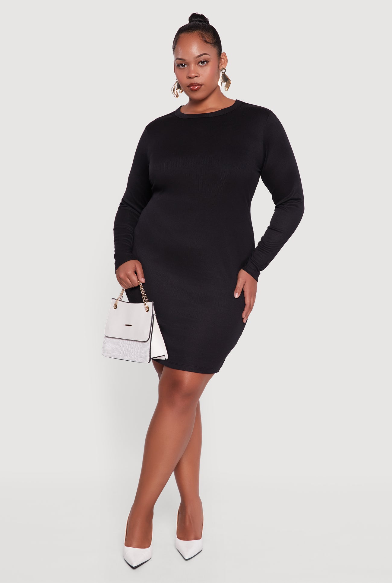 Plus Size Ribbed Knit Long Sleeve Bodycon Dress Plus Size Ribbed Knit Long Sleeve Bodycon Dress