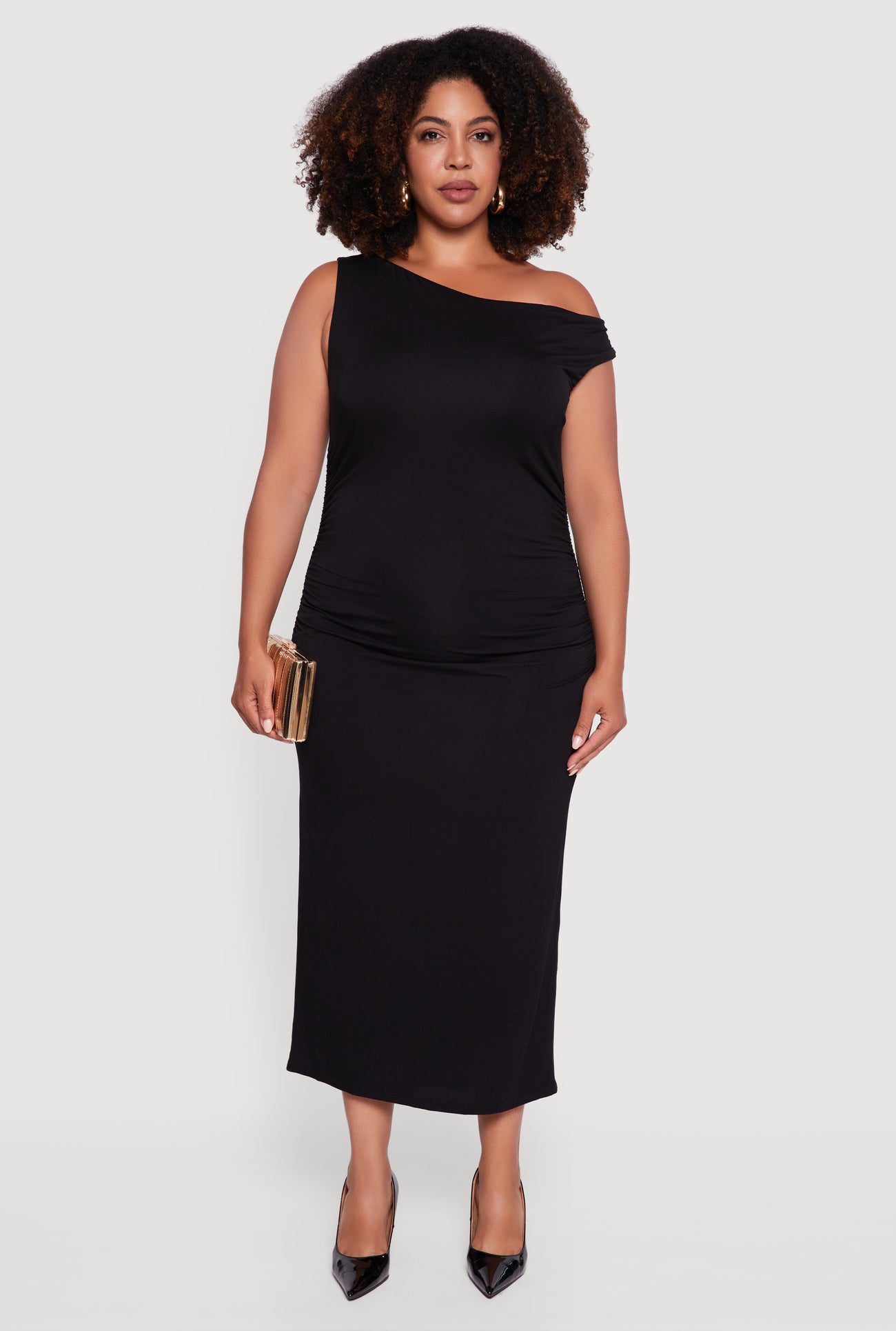 Plus Size Elegant Ruched One Shoulder Dress