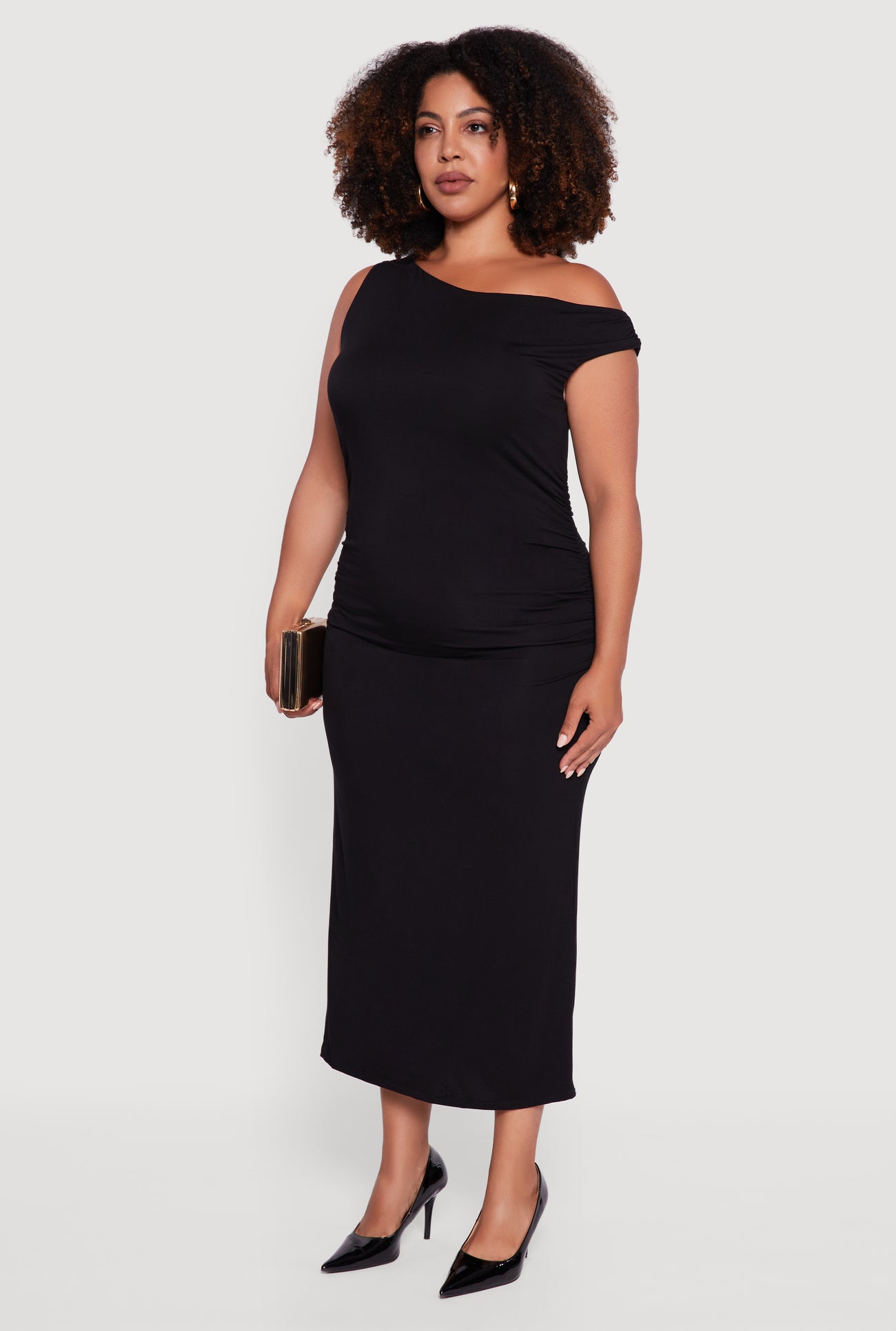 Plus Size Elegant Ruched One Shoulder Dress