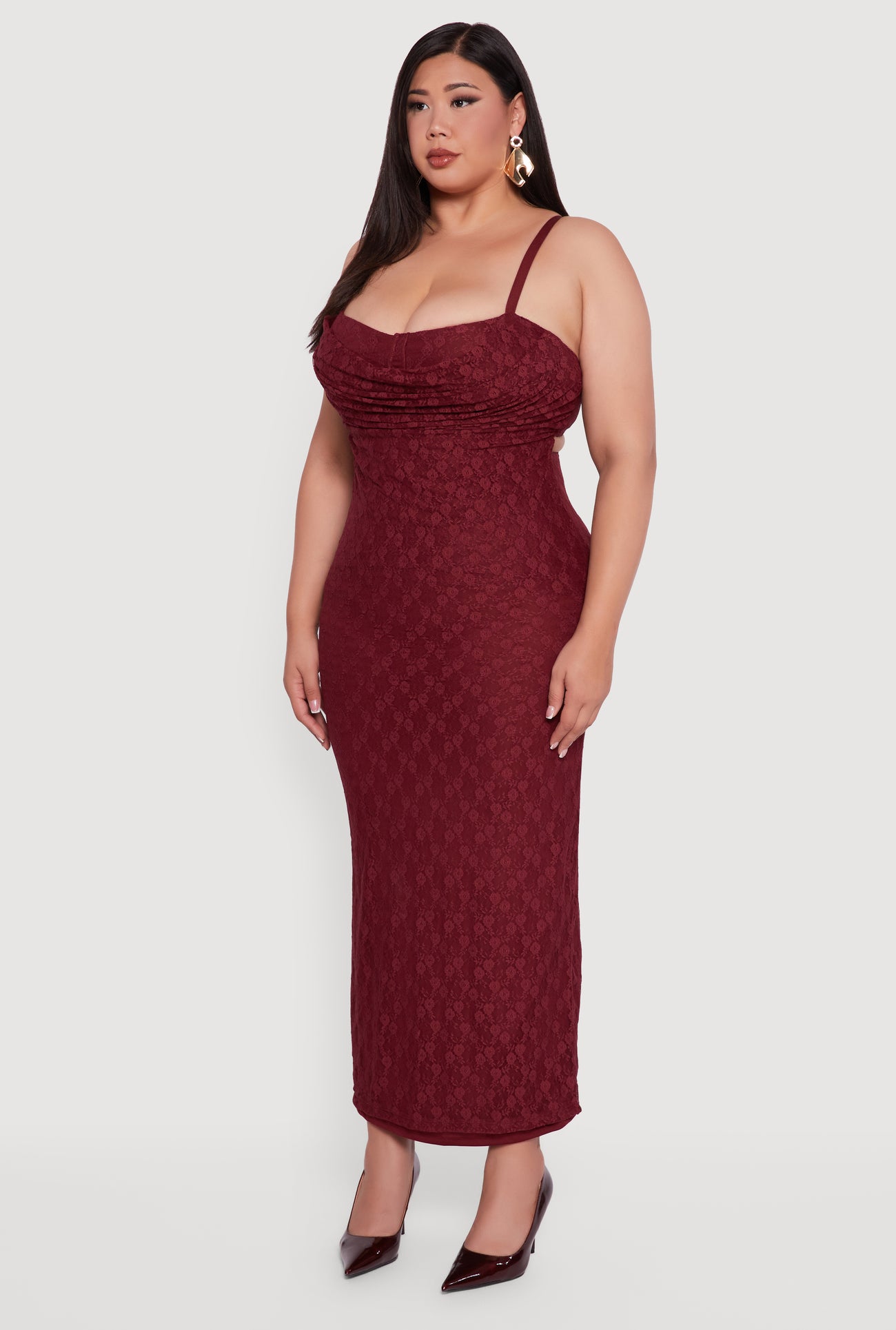 Plus Size Floral Lace Draped Sweetheart Maxi Dress Plus Size Floral Lace Draped Sweetheart Maxi Dress