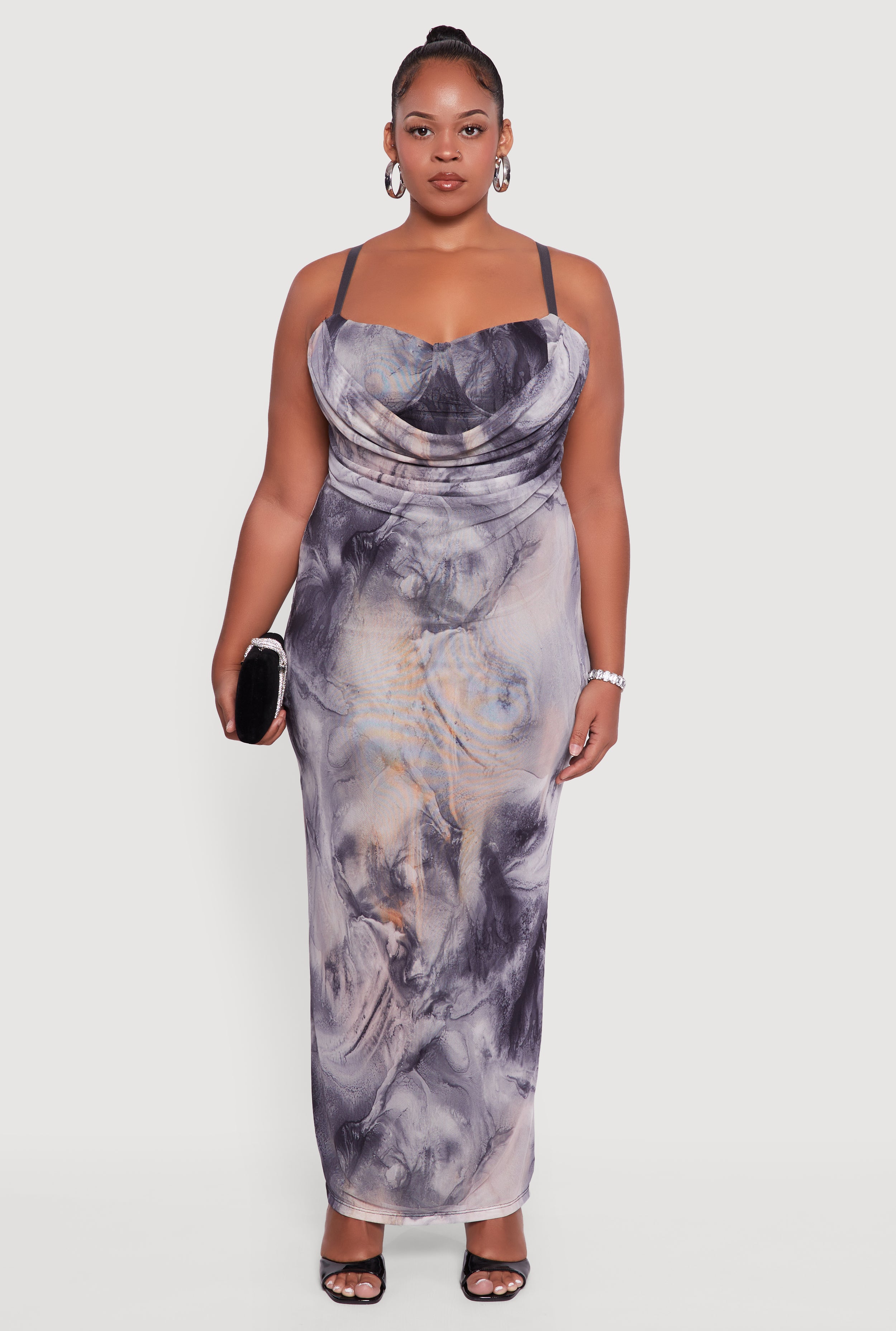 Plus Size Mesh Padded Cup Sweetheart Bustier Dress