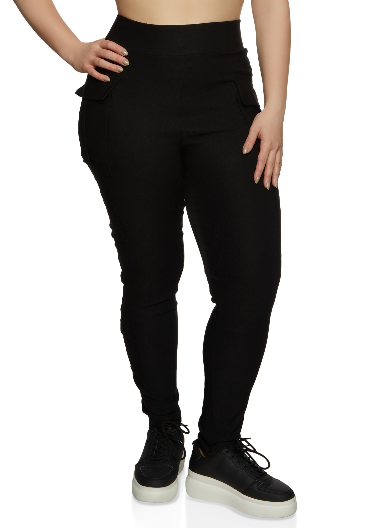 Plus Size Cargo Pull On Pants - Black