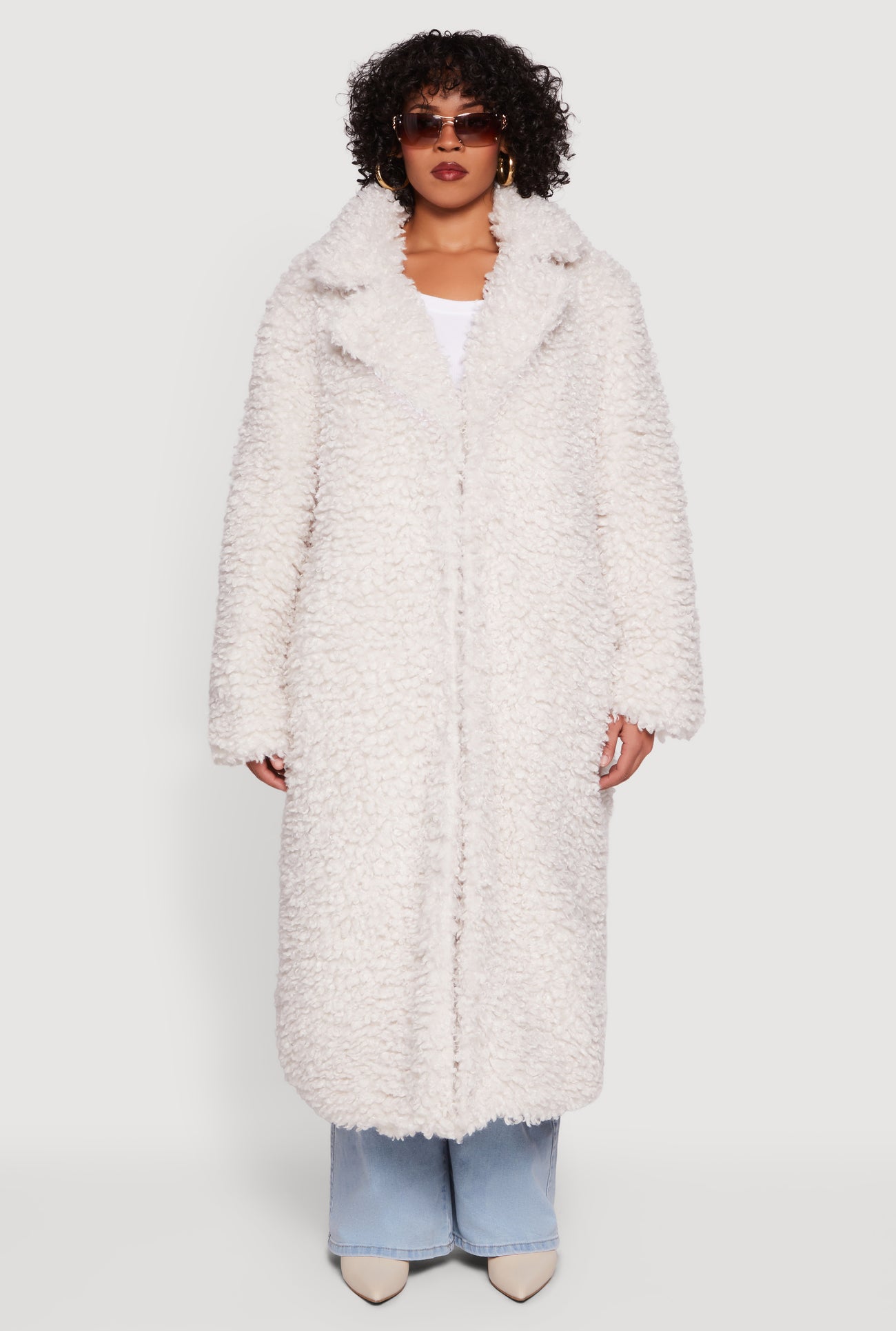 Plus Size Collared Long Teddy Coat