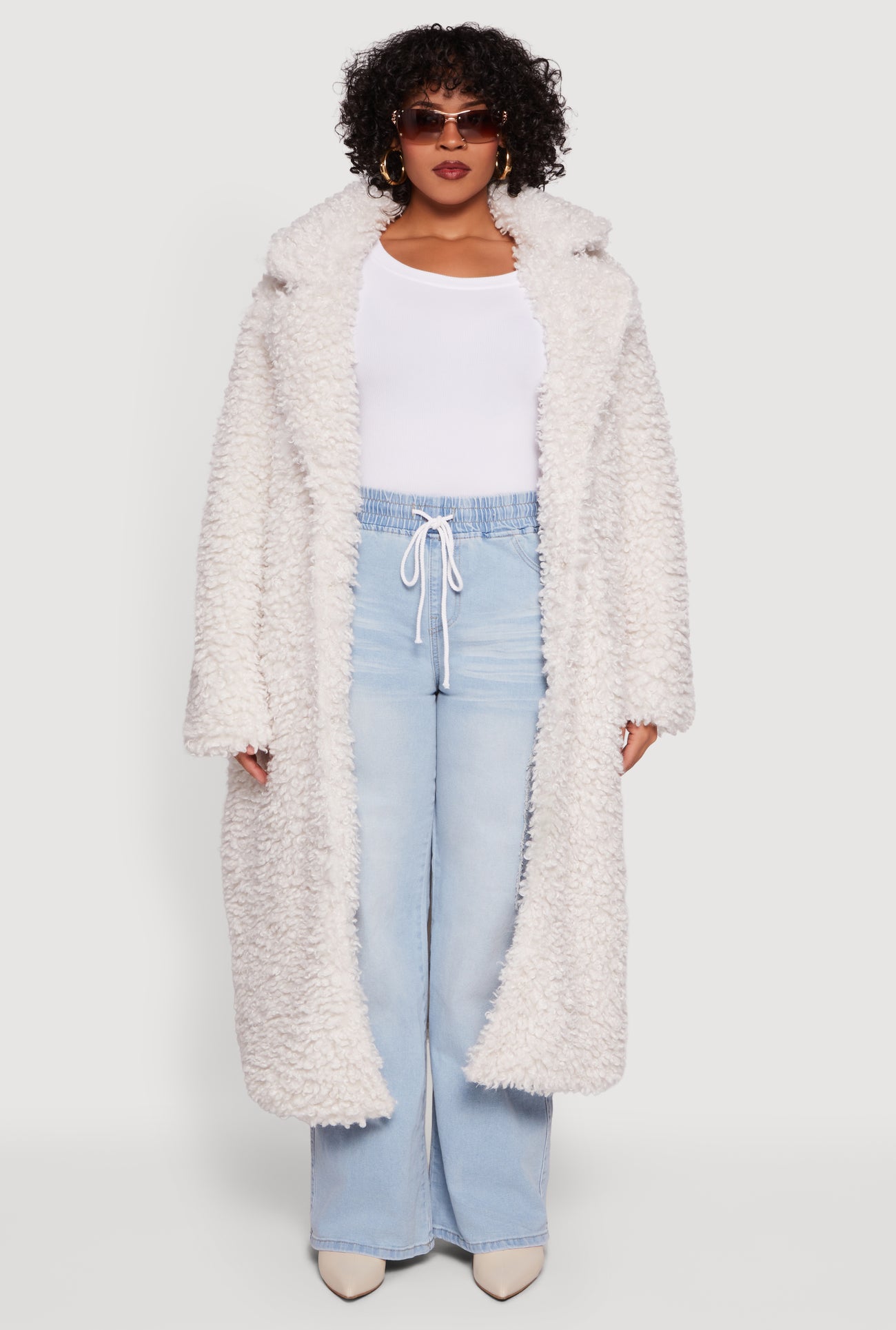 Plus Size Collared Long Teddy Coat