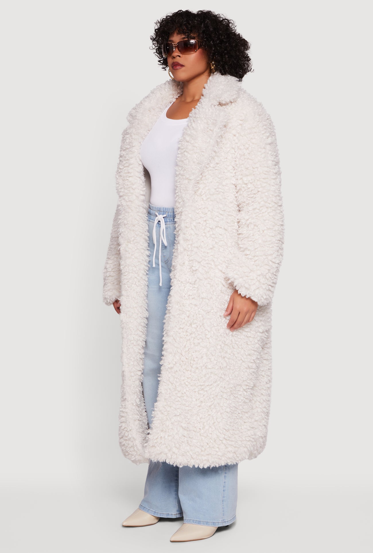Plus Size Collared Long Teddy Coat