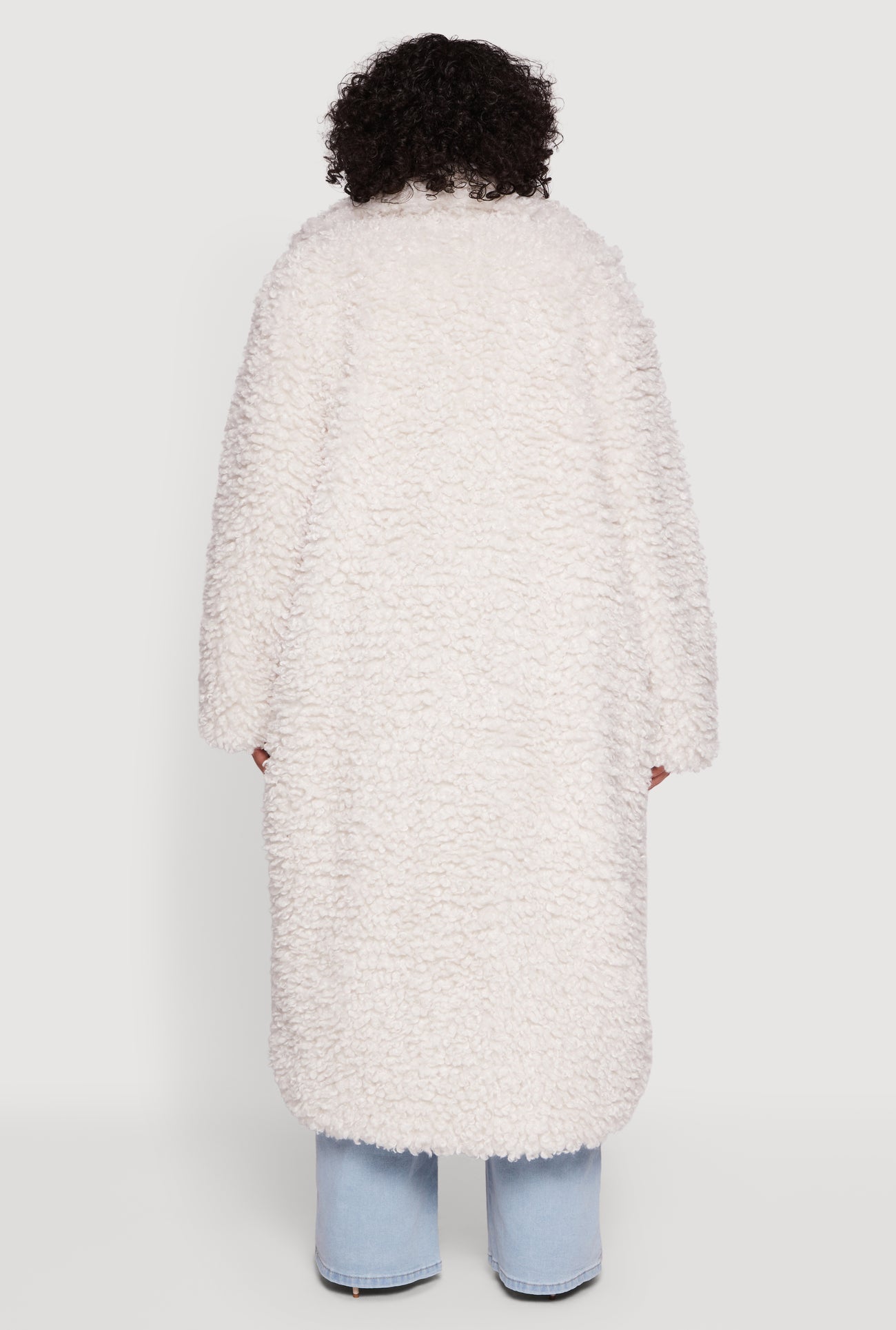 Plus Size Collared Long Teddy Coat