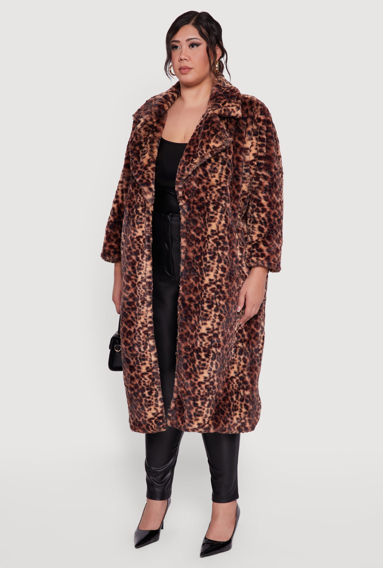 Plus Size Leopard Print Faux Fur Coat