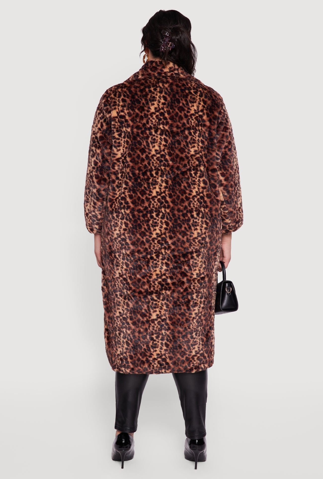 Plus Size Leopard Print Faux Fur Coat