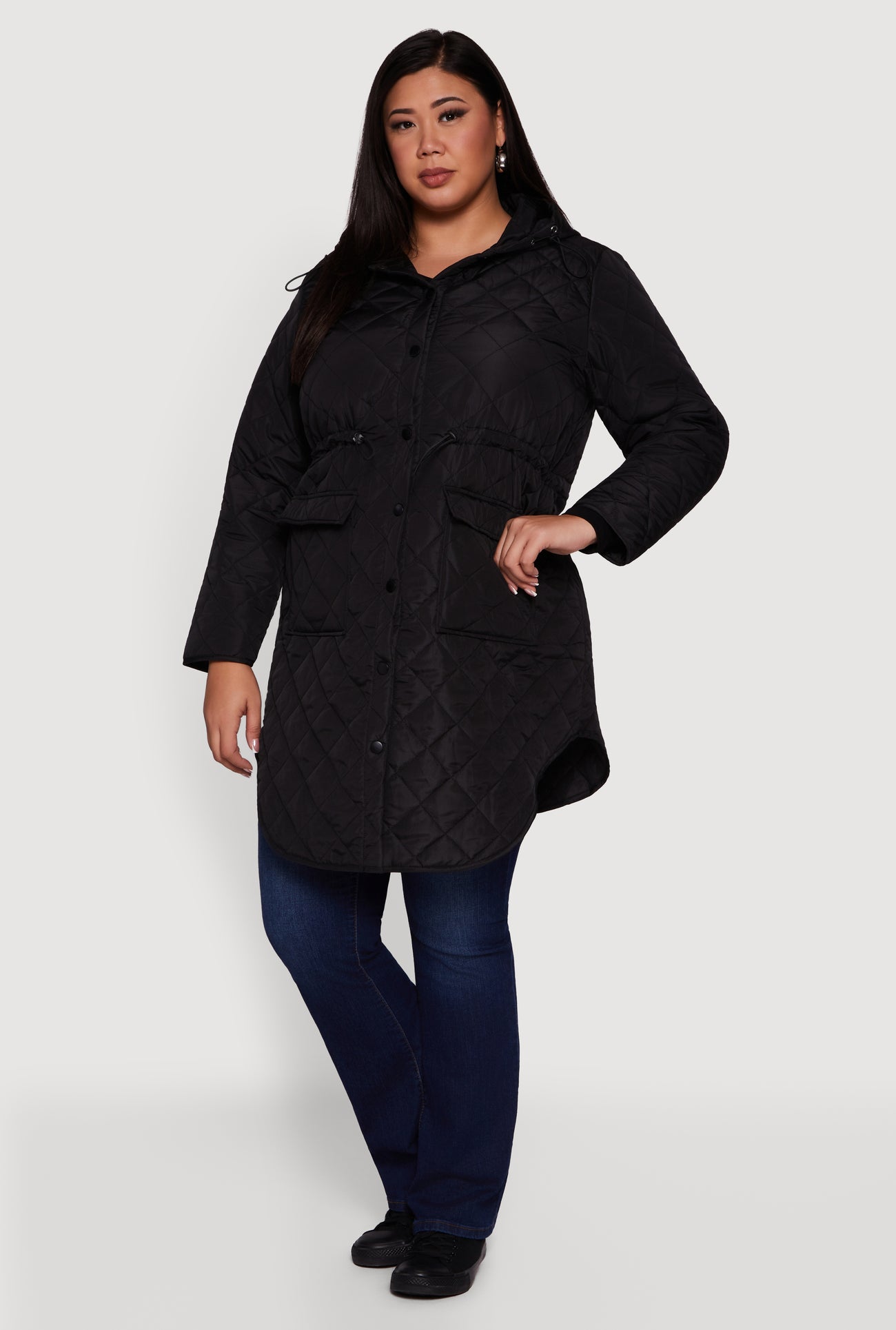 Plus Size Hooded Snap Button Front Quilted Anorak Jacket