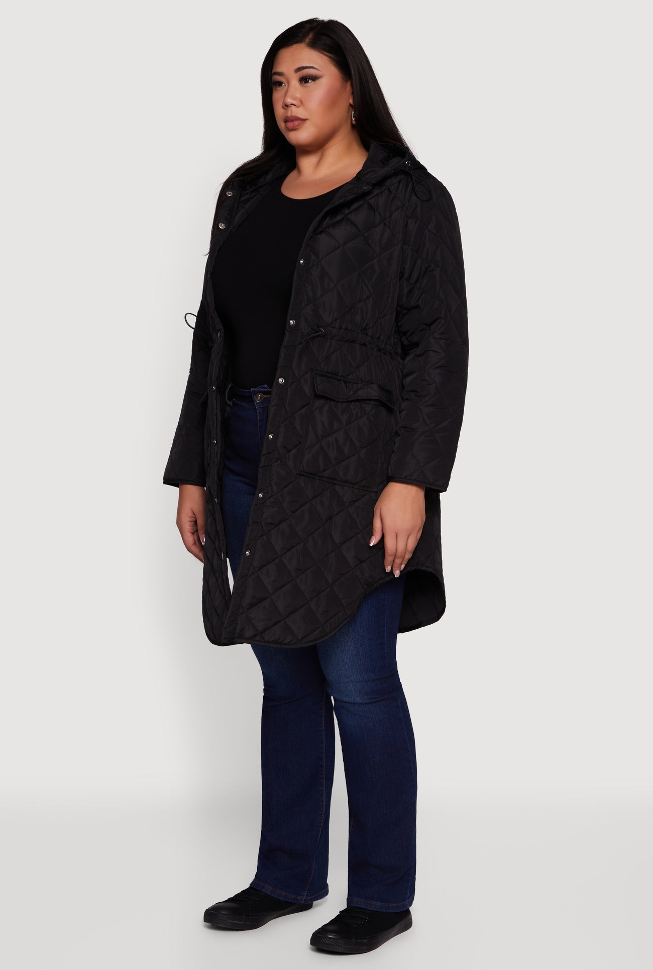 Plus Size Hooded Snap Button Front Quilted Anorak Jacket