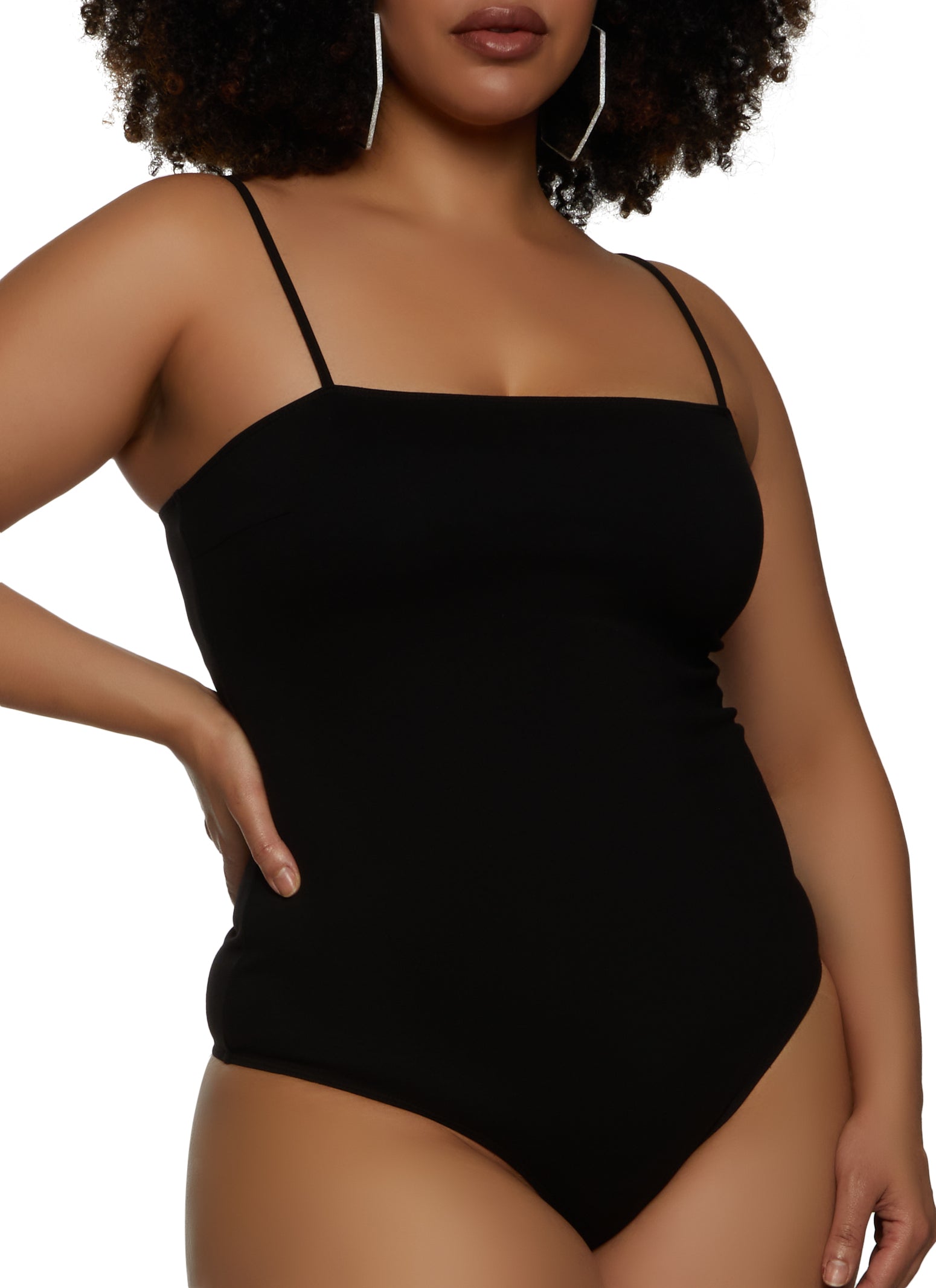 Plus Size Square Neck Cami Bodysuit - Black